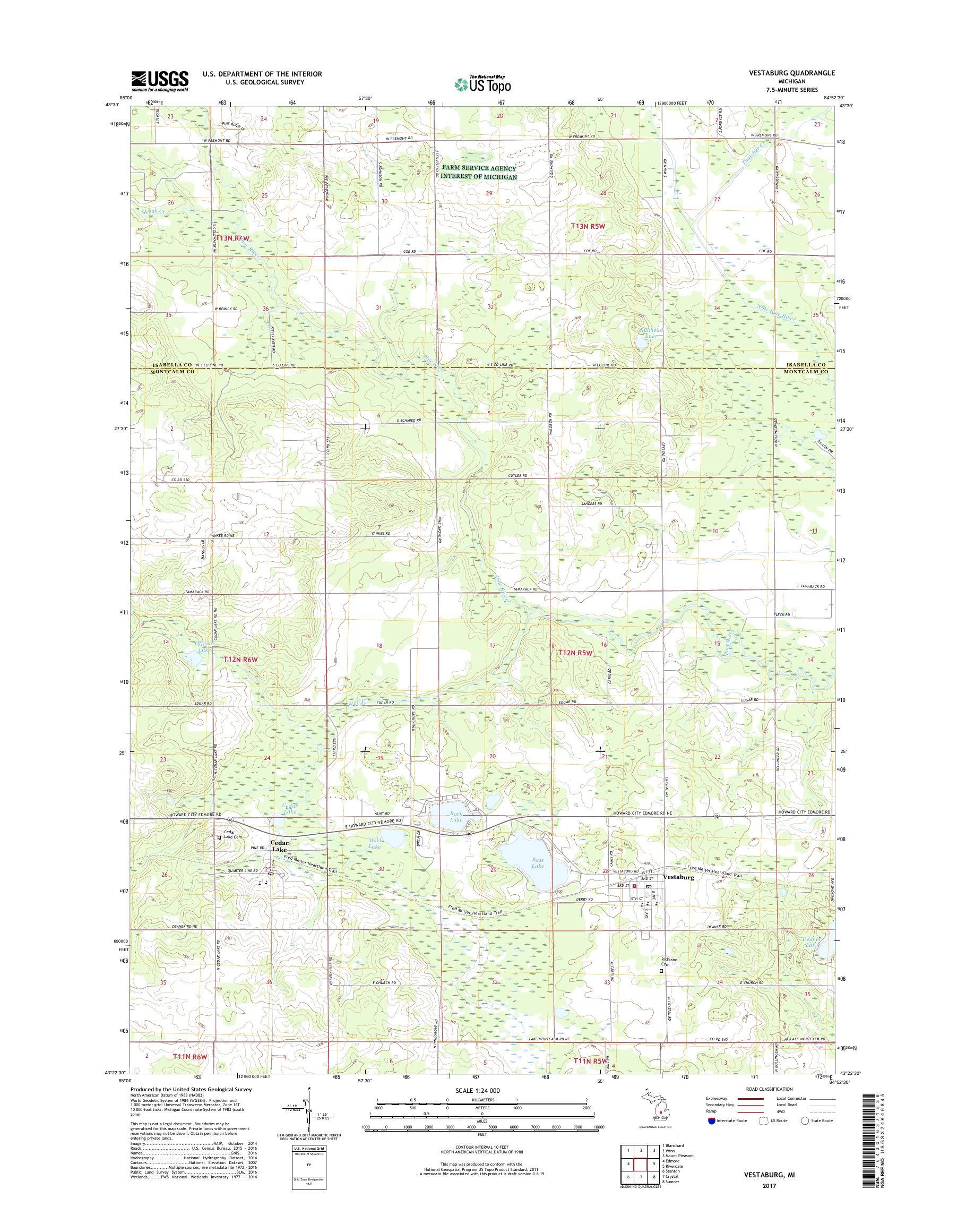 MyTopo Vestaburg, Michigan USGS Quad Topo Map