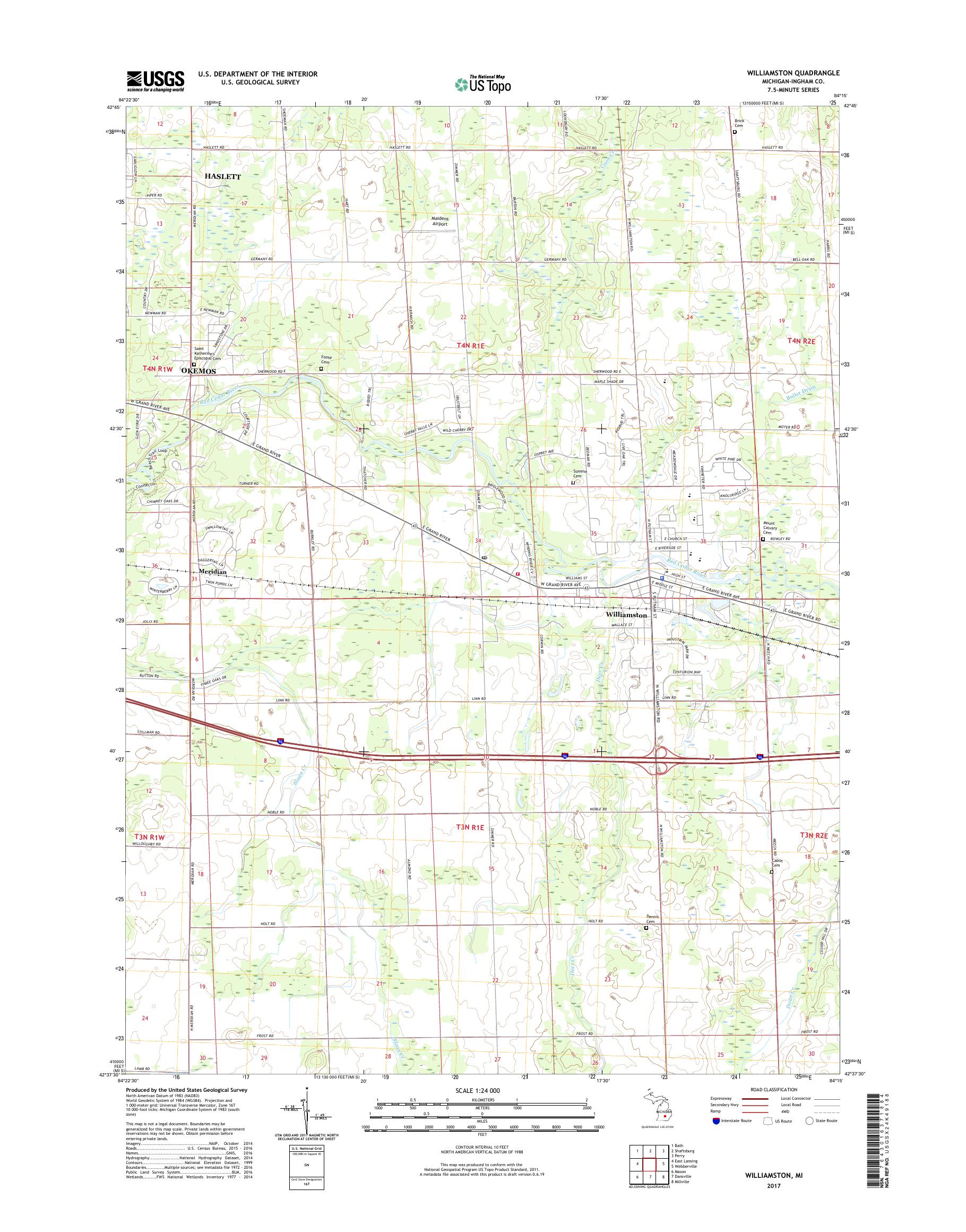 MyTopo Williamston, Michigan USGS Quad Topo Map