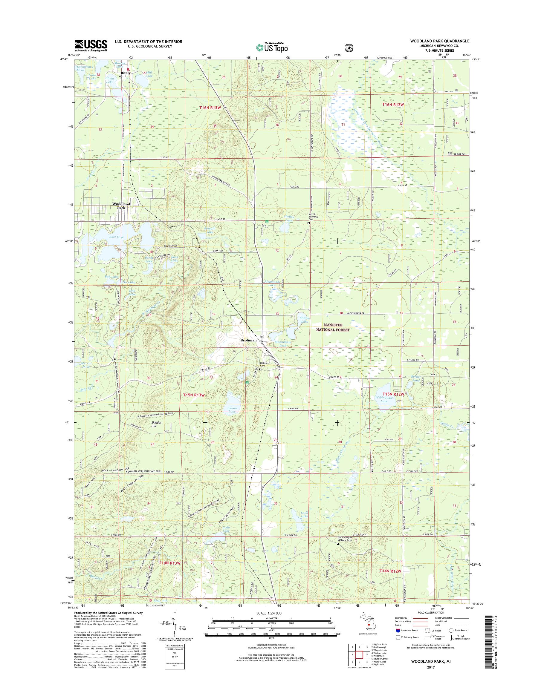 MyTopo Woodland Park, Michigan USGS Quad Topo Map