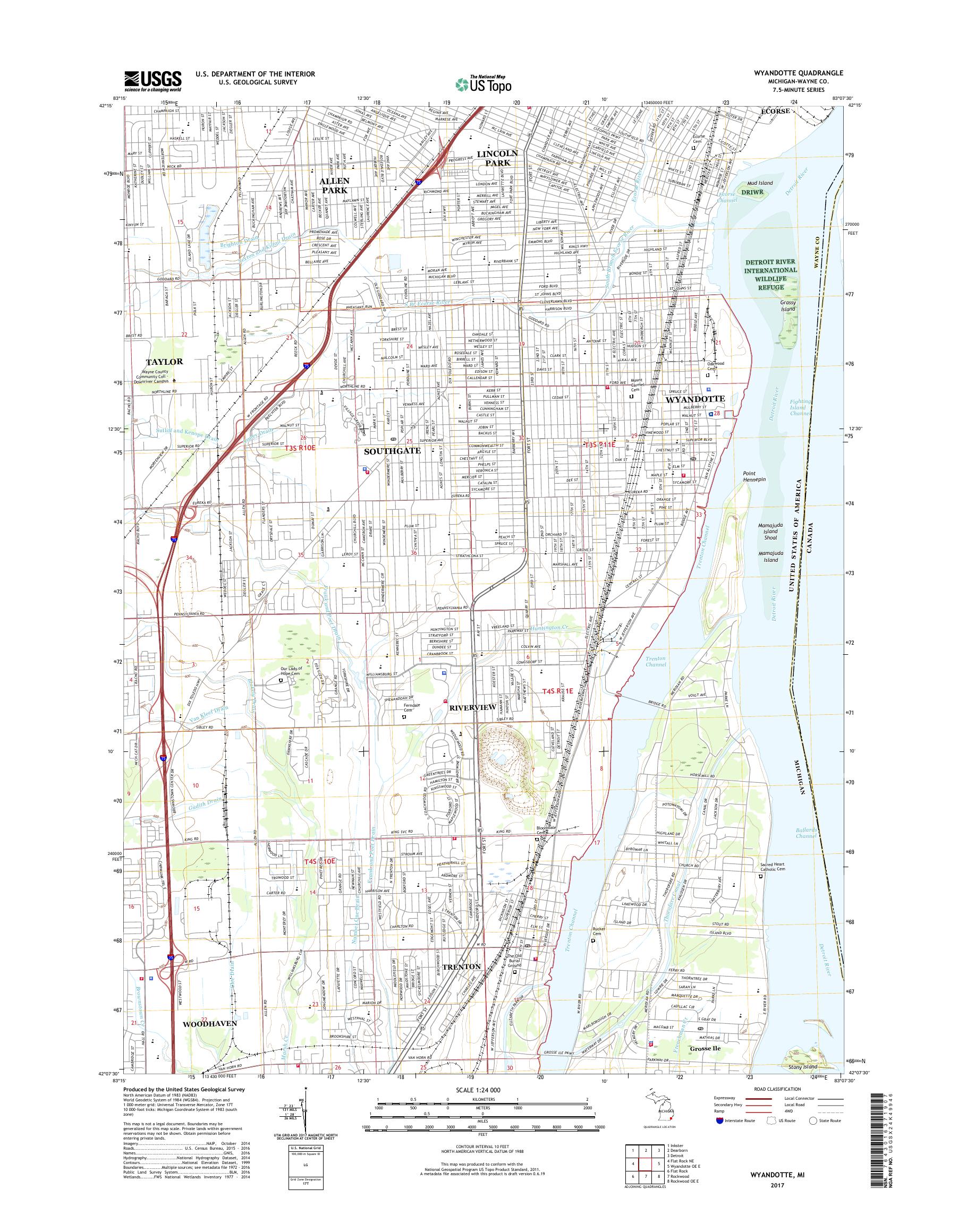 MyTopo Wyandotte, Michigan USGS Quad Topo Map