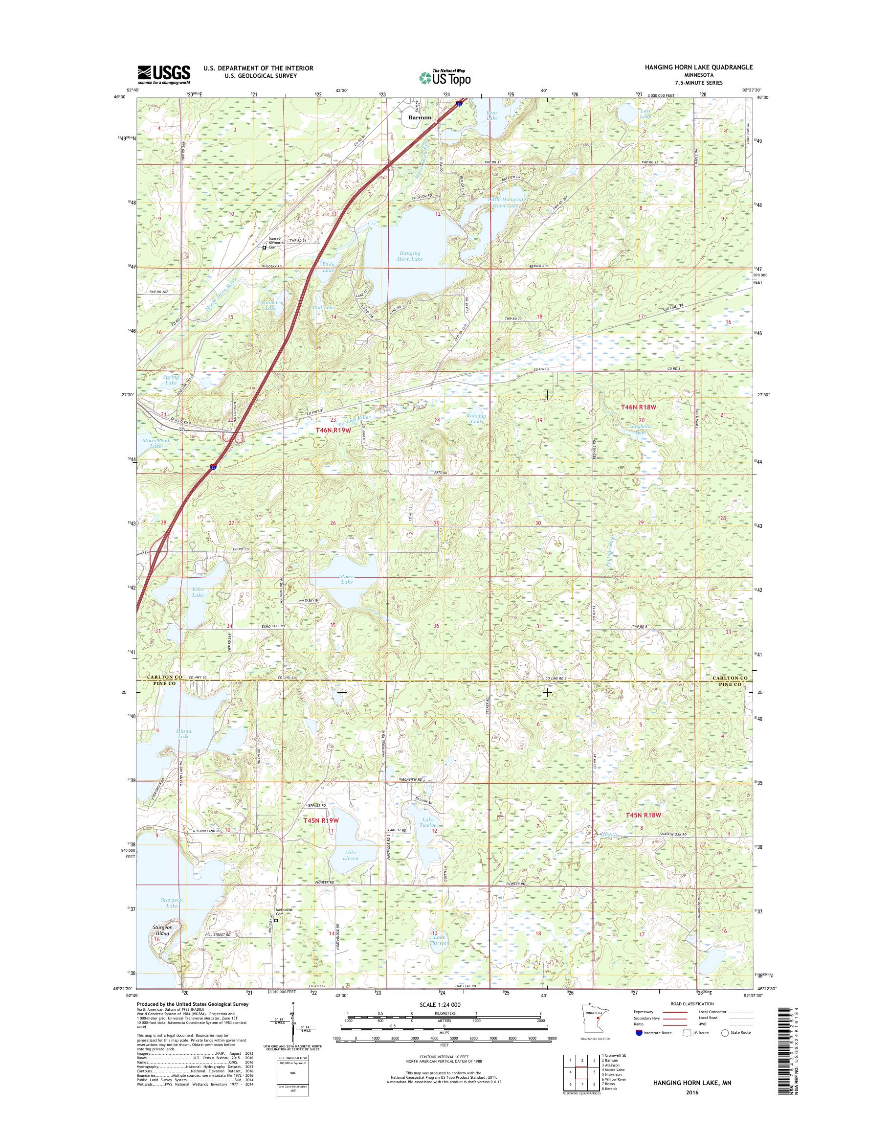 MyTopo Hanging Horn Lake, Minnesota USGS Quad Topo Map