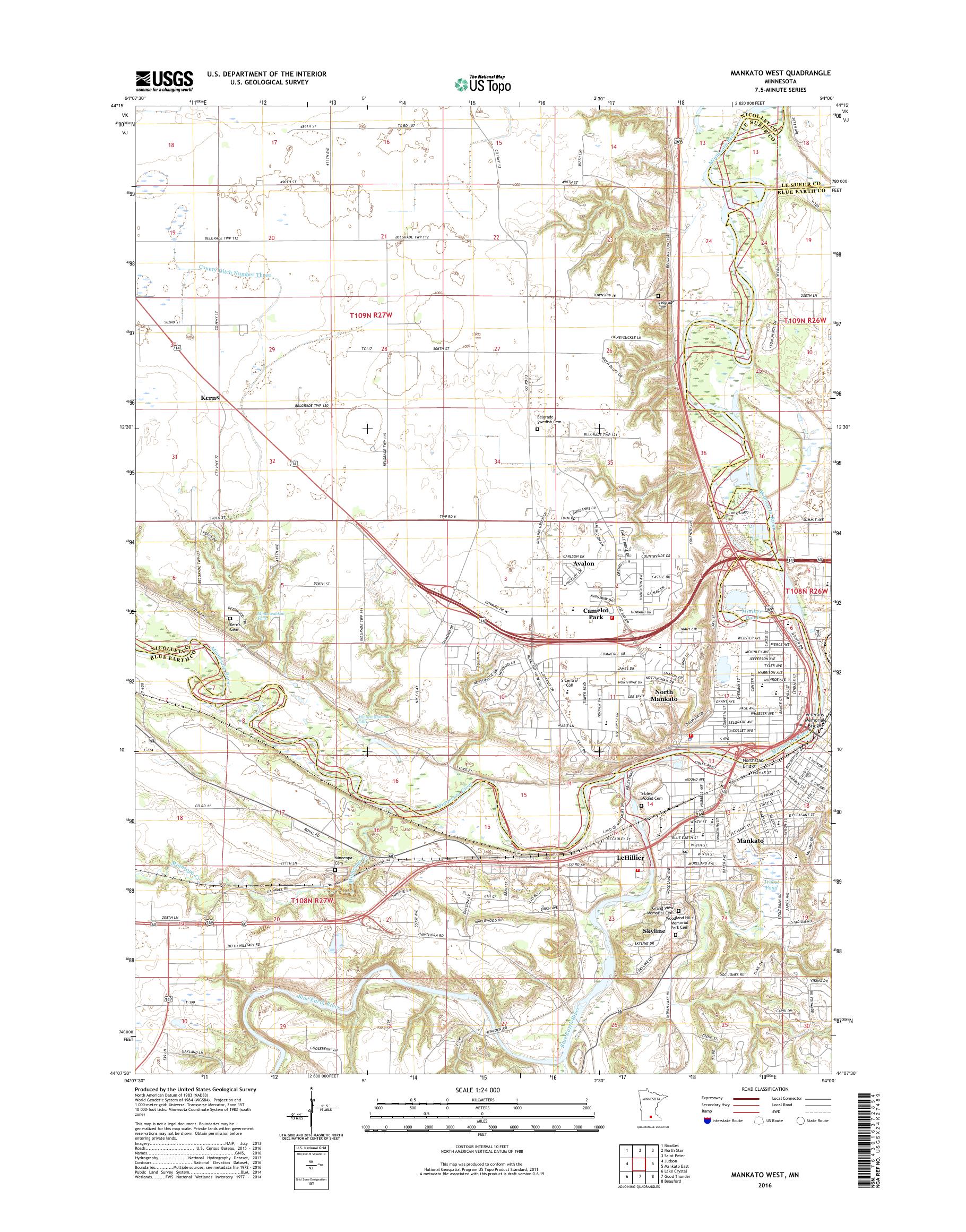 MyTopo Mankato West, Minnesota USGS Quad Topo Map