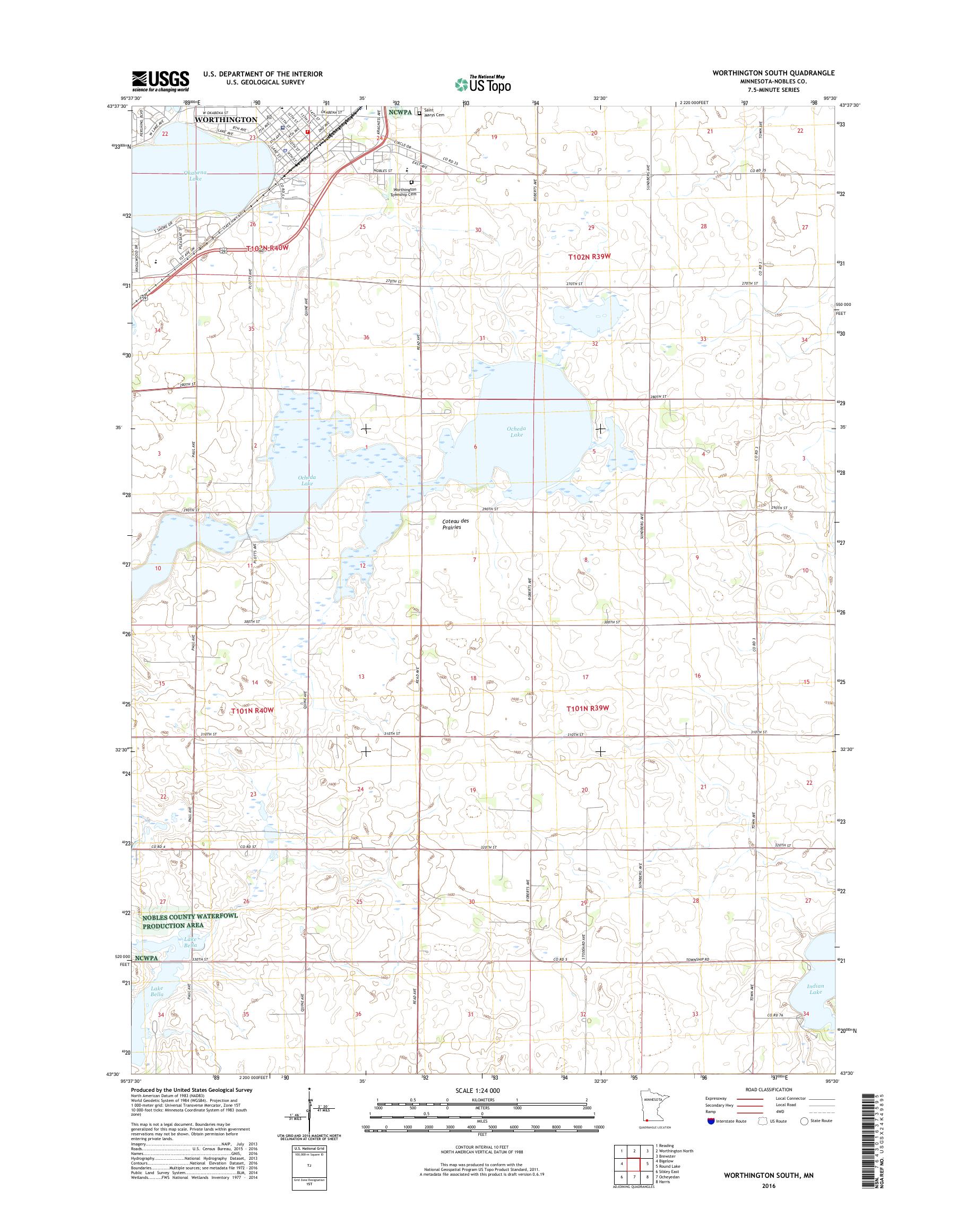 MyTopo Worthington South, Minnesota USGS Quad Topo Map