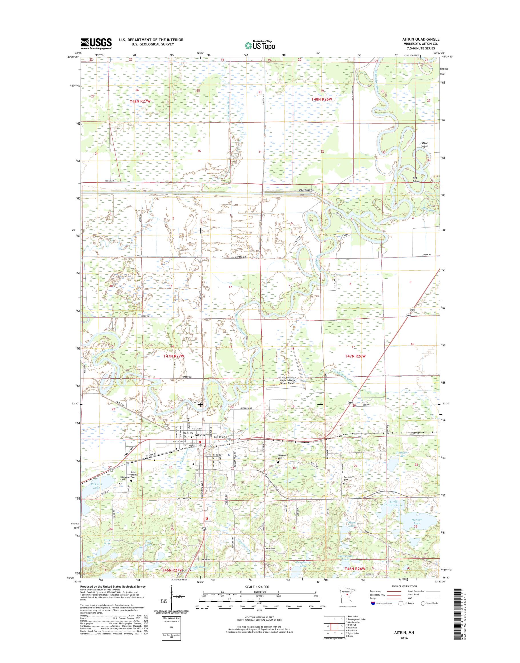 MyTopo Aitkin, Minnesota USGS Quad Topo Map