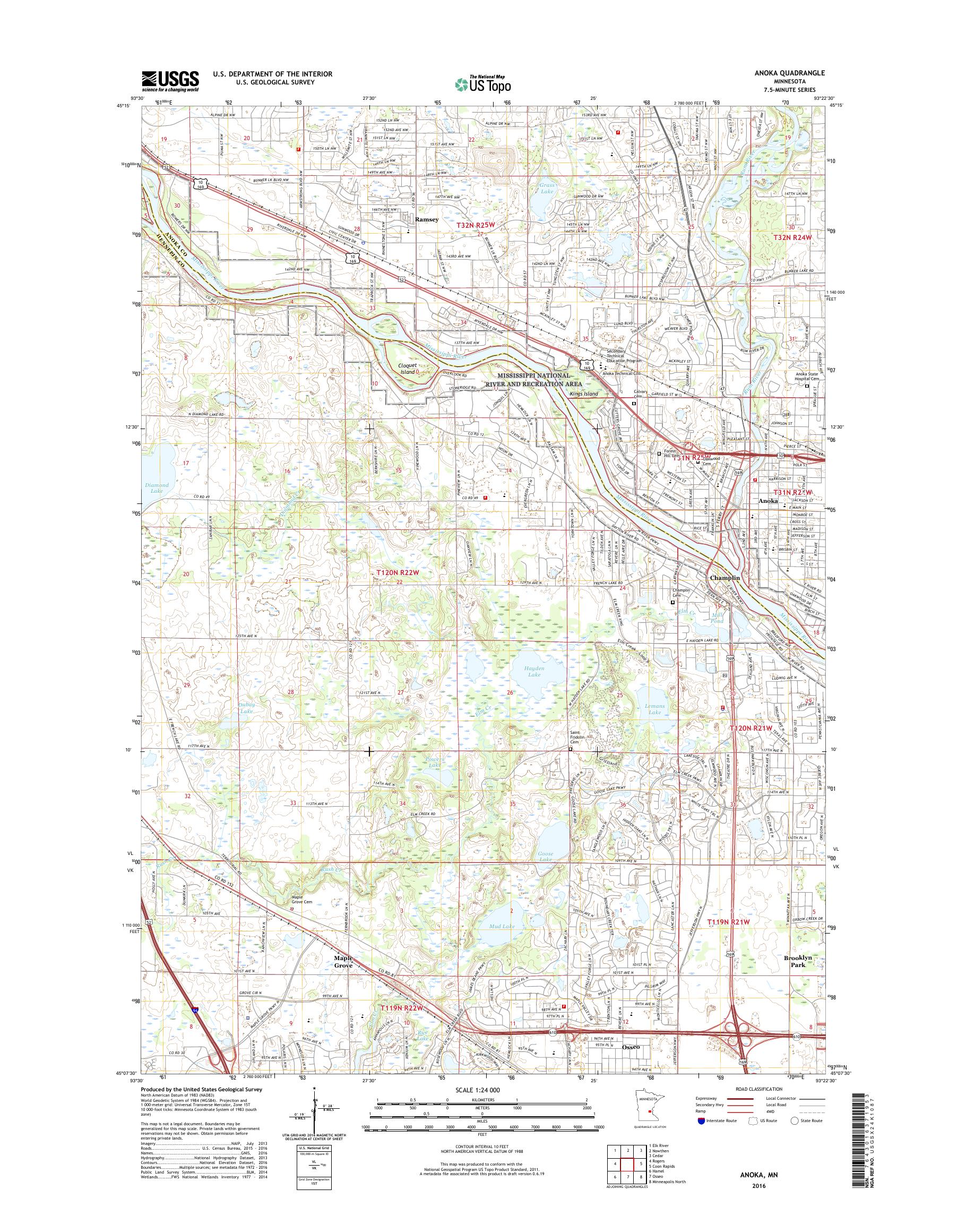 MyTopo Anoka, Minnesota USGS Quad Topo Map