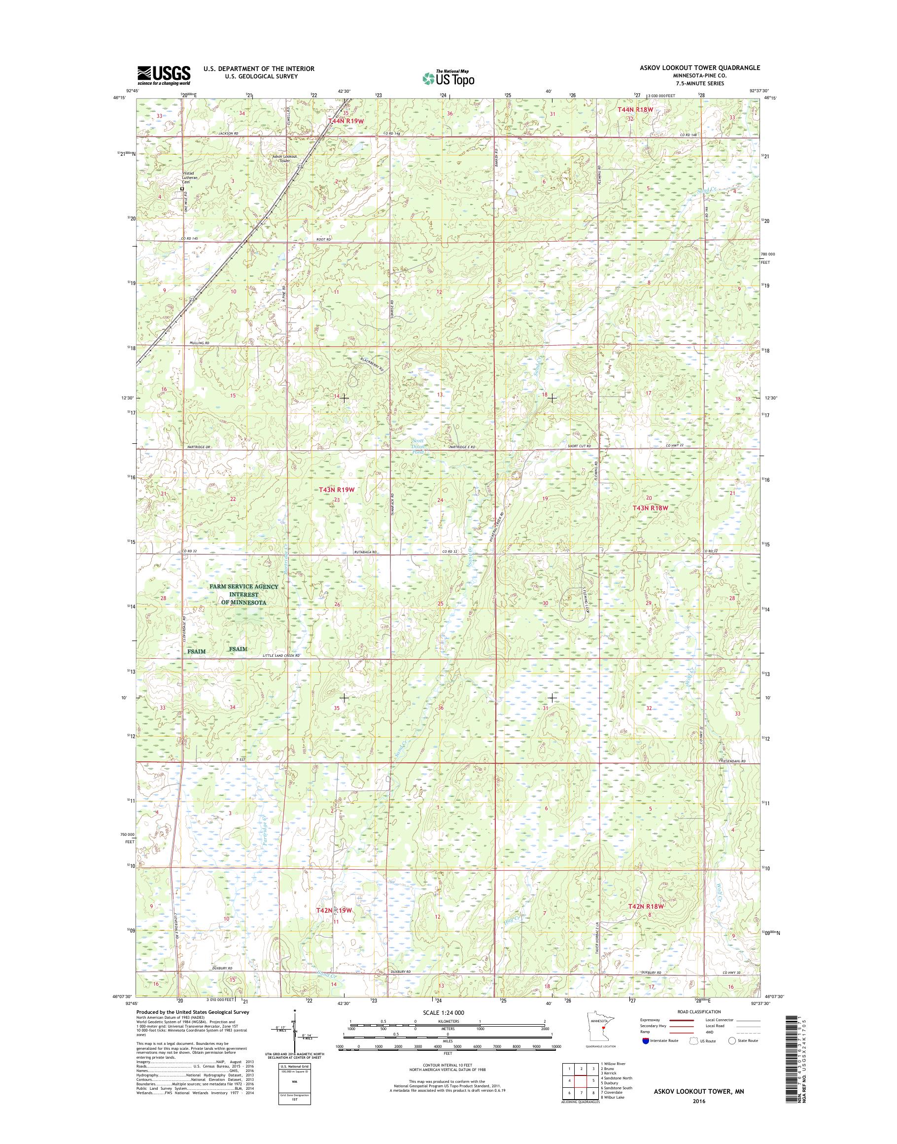 MyTopo Askov Lookout Tower, Minnesota USGS Quad Topo Map