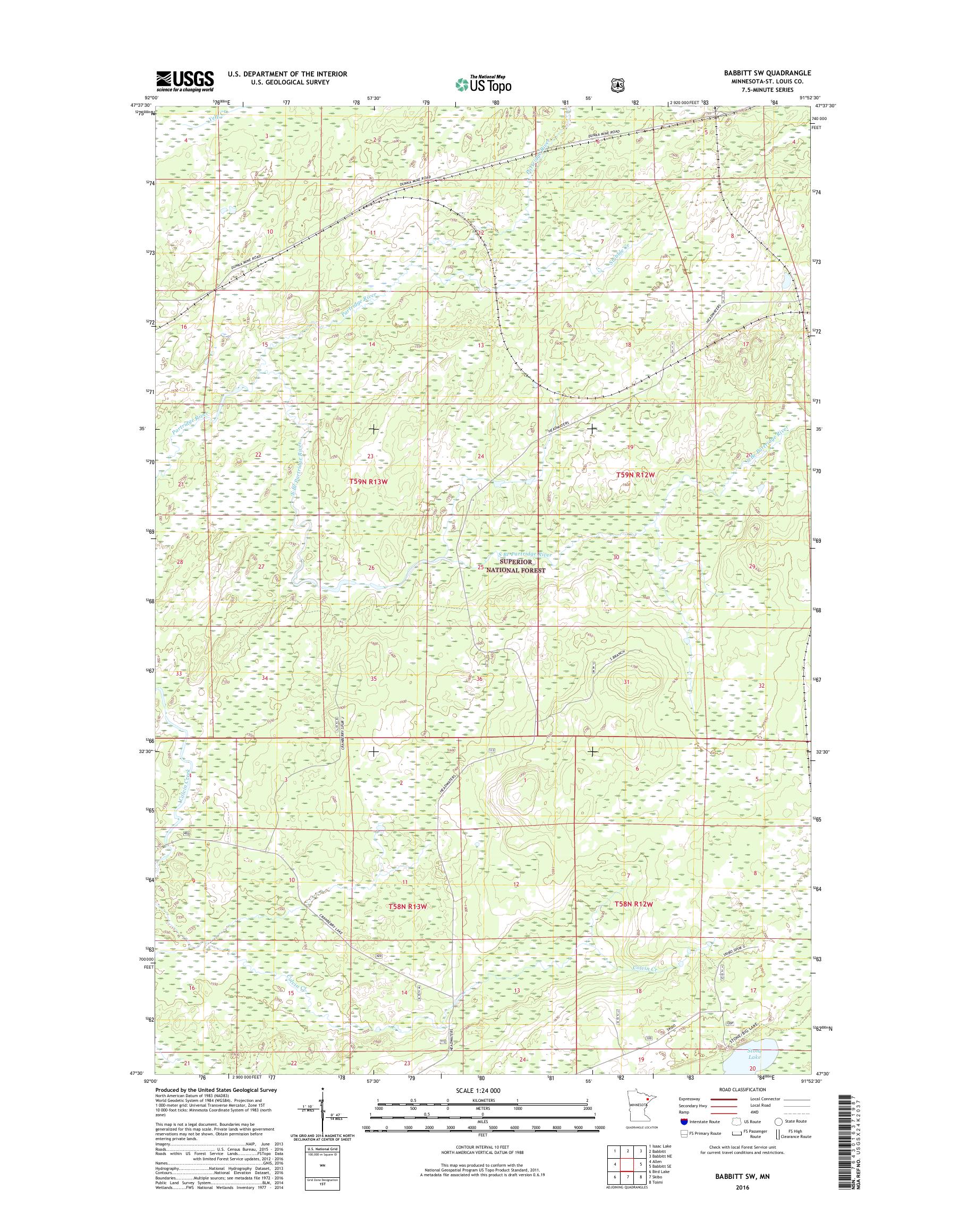 MyTopo Babbitt SW, Minnesota USGS Quad Topo Map