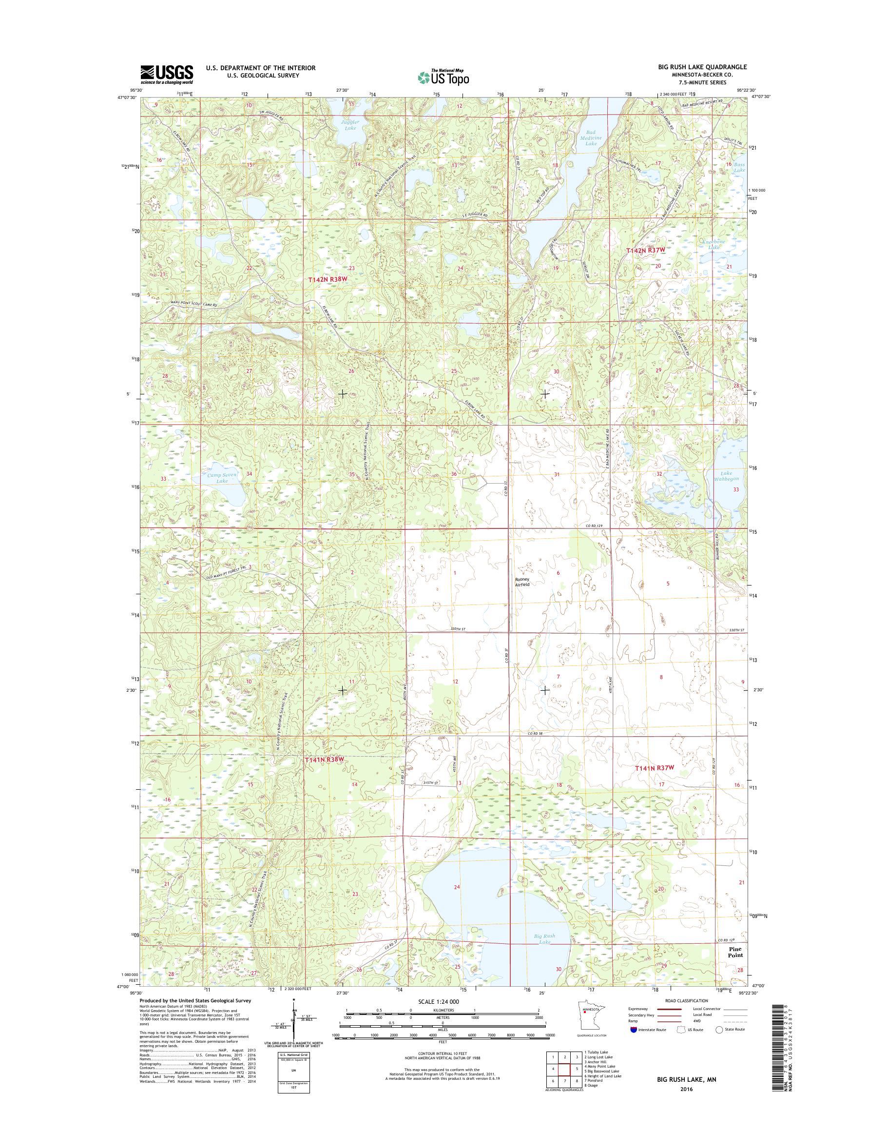 MyTopo Big Rush Lake, Minnesota USGS Quad Topo Map