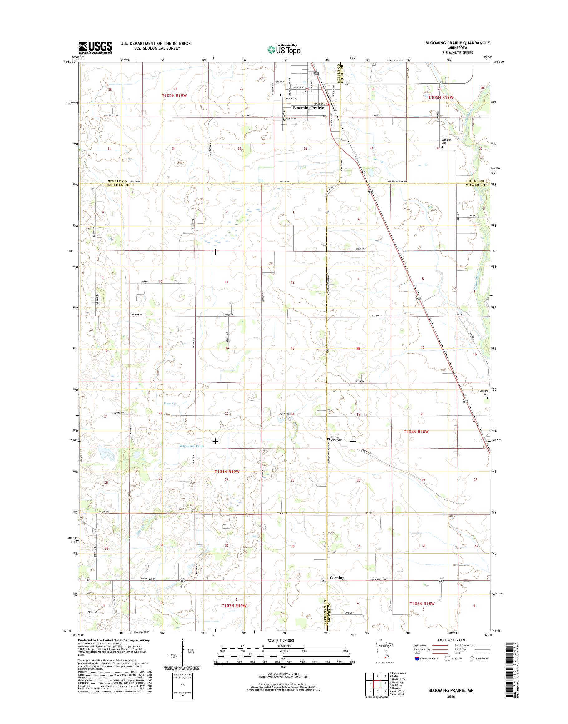 MyTopo Blooming Prairie, Minnesota USGS Quad Topo Map