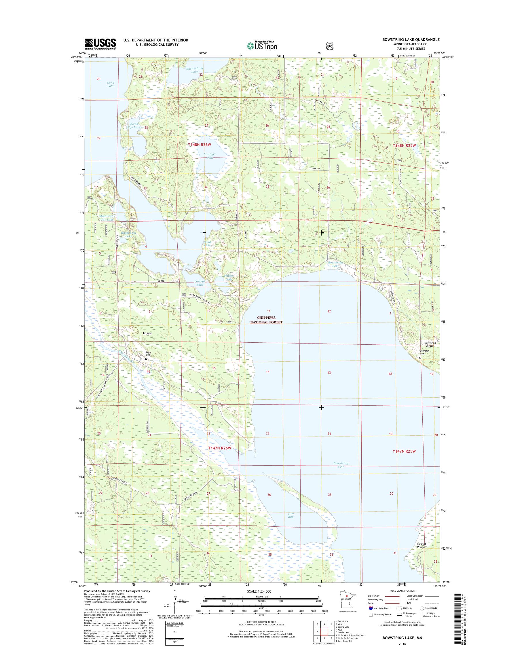 MyTopo Bowstring Lake, Minnesota USGS Quad Topo Map