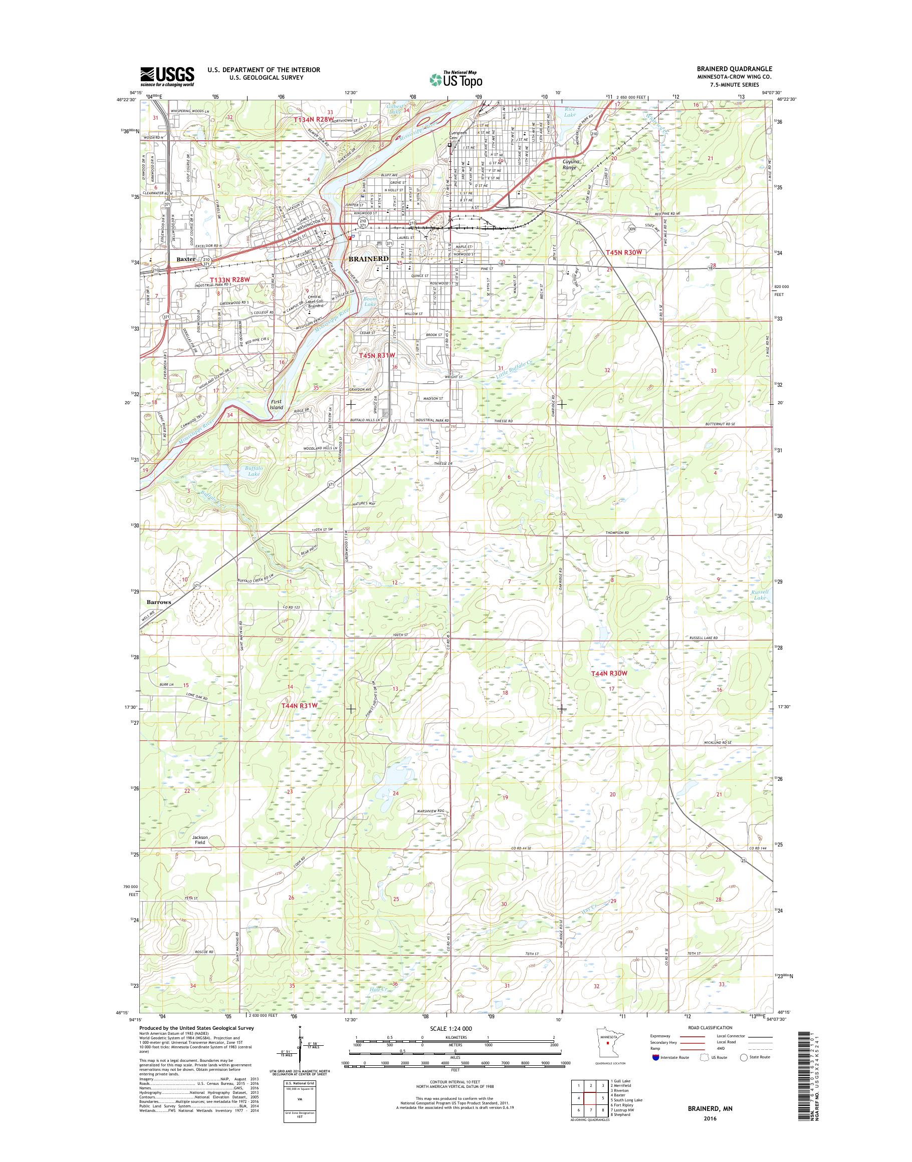 MyTopo Brainerd, Minnesota USGS Quad Topo Map