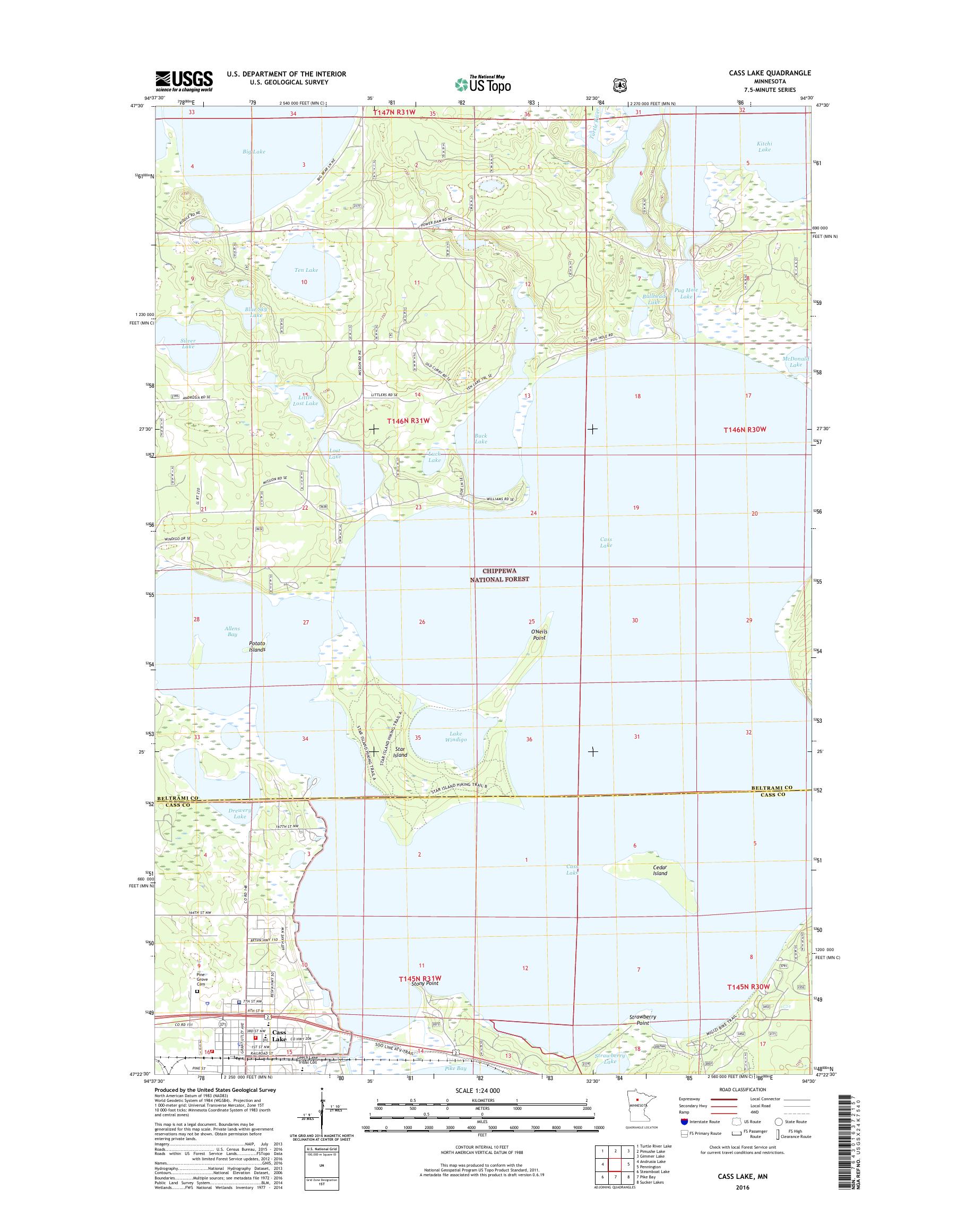 MyTopo Cass Lake, Minnesota USGS Quad Topo Map