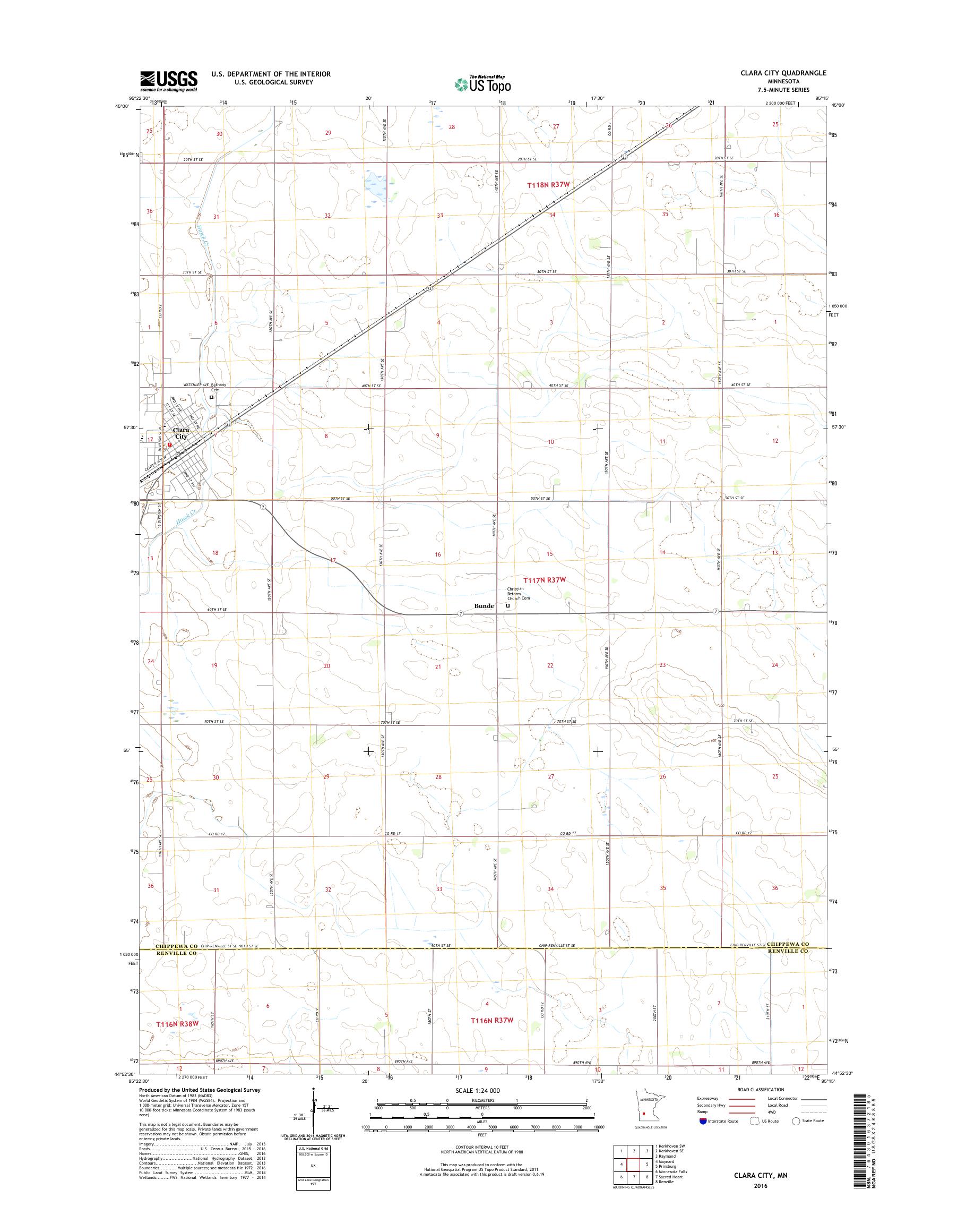 MyTopo Clara City, Minnesota USGS Quad Topo Map