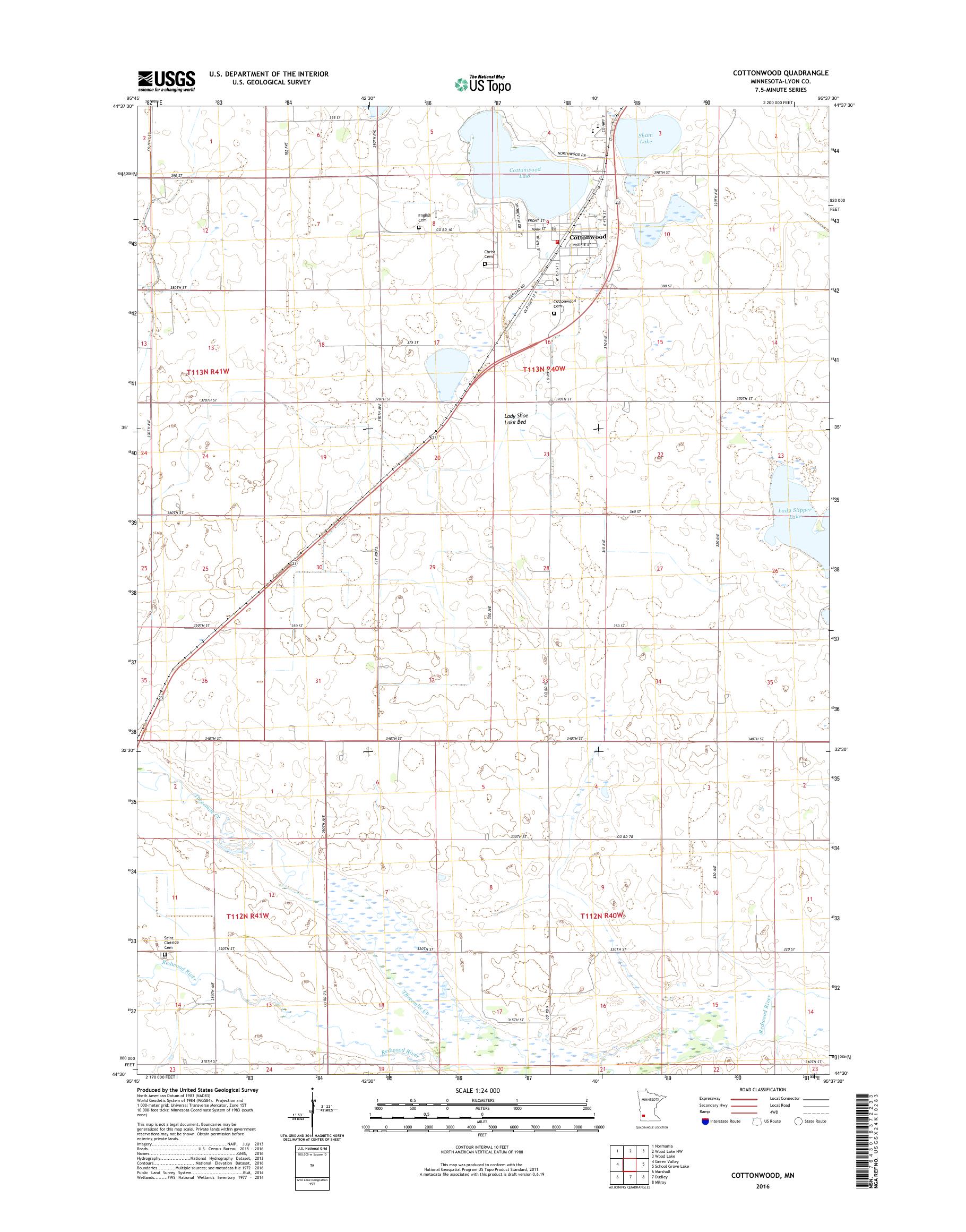 MyTopo Cottonwood, Minnesota USGS Quad Topo Map
