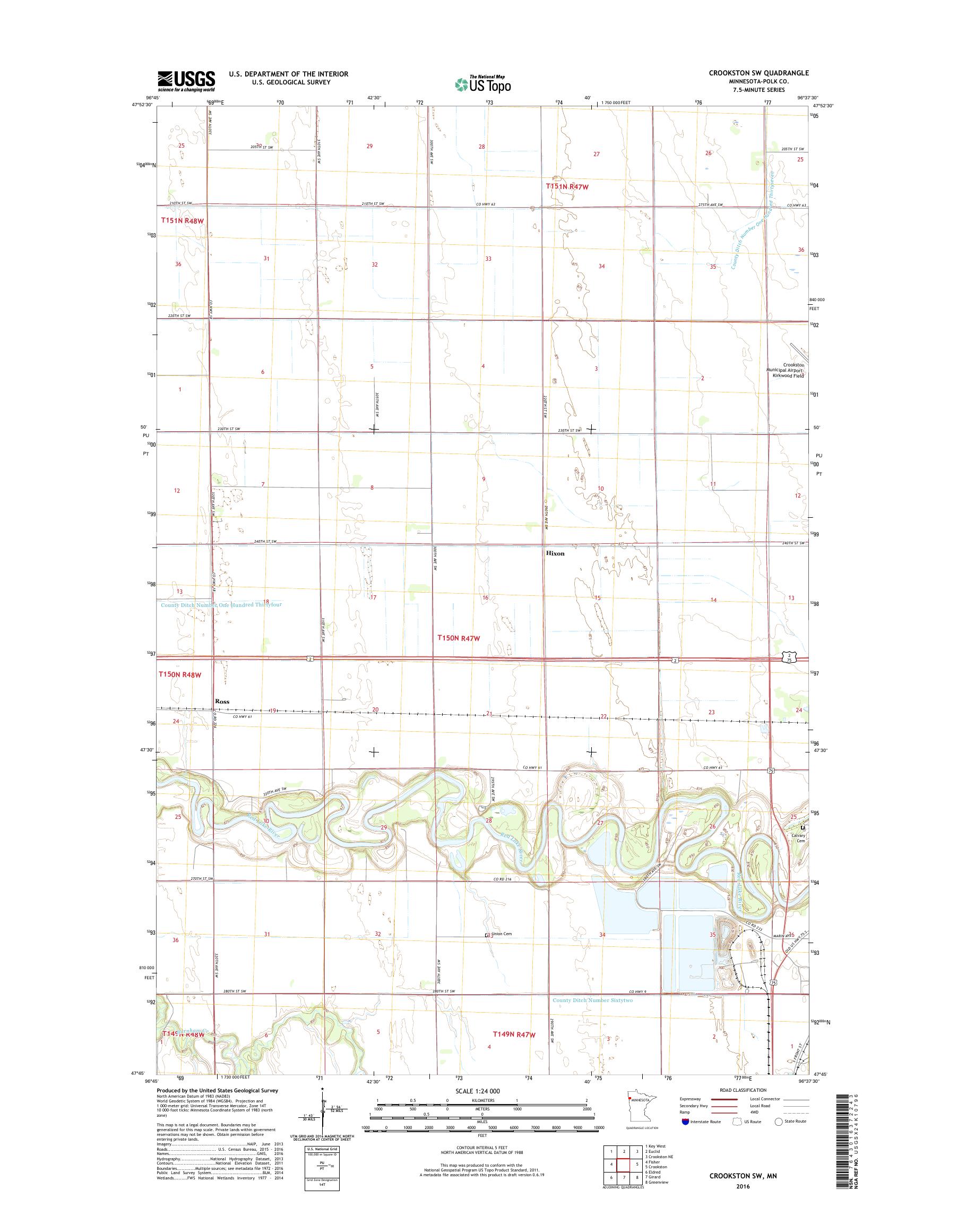 MyTopo Crookston SW, Minnesota USGS Quad Topo Map