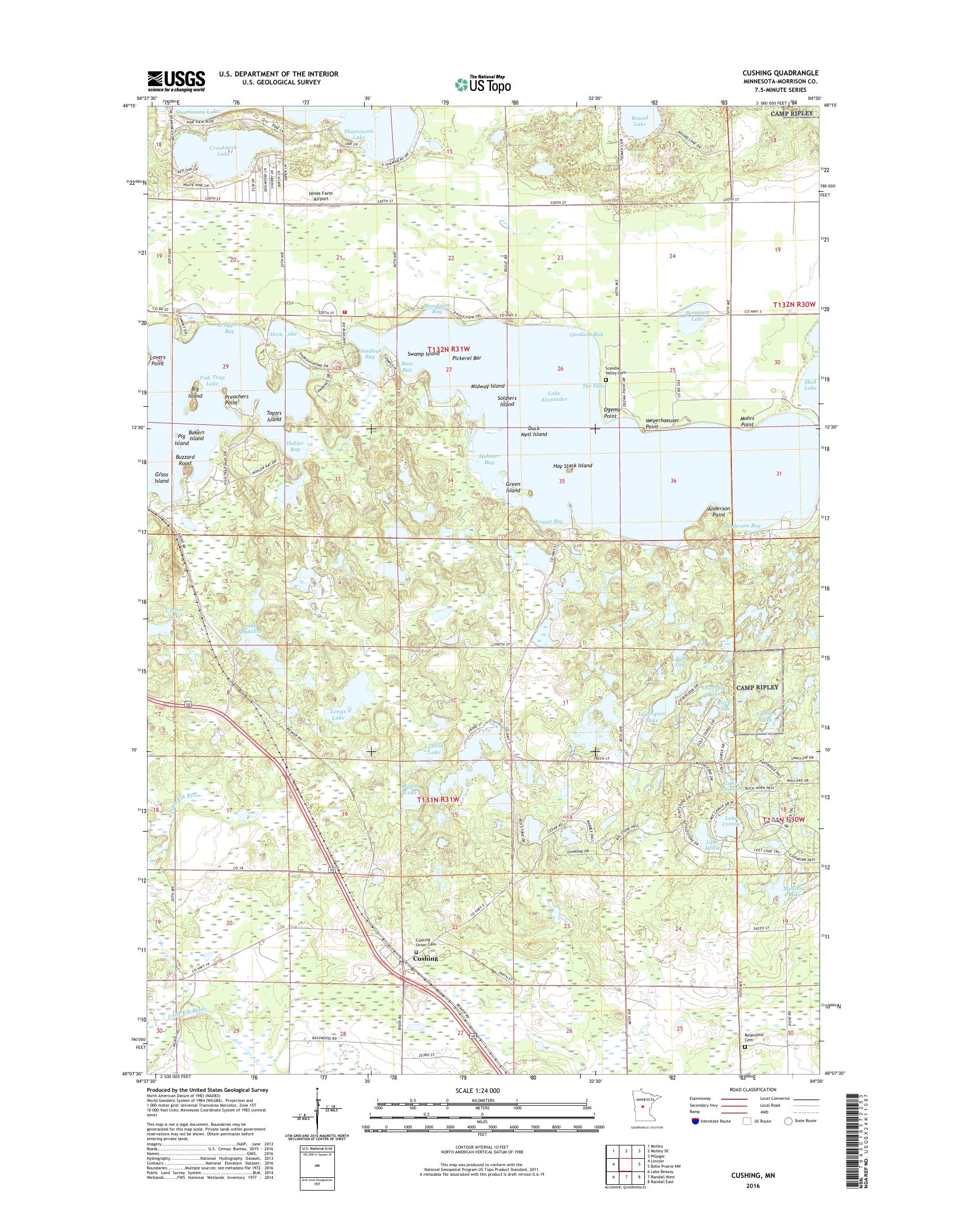 MyTopo Cushing, Minnesota USGS Quad Topo Map