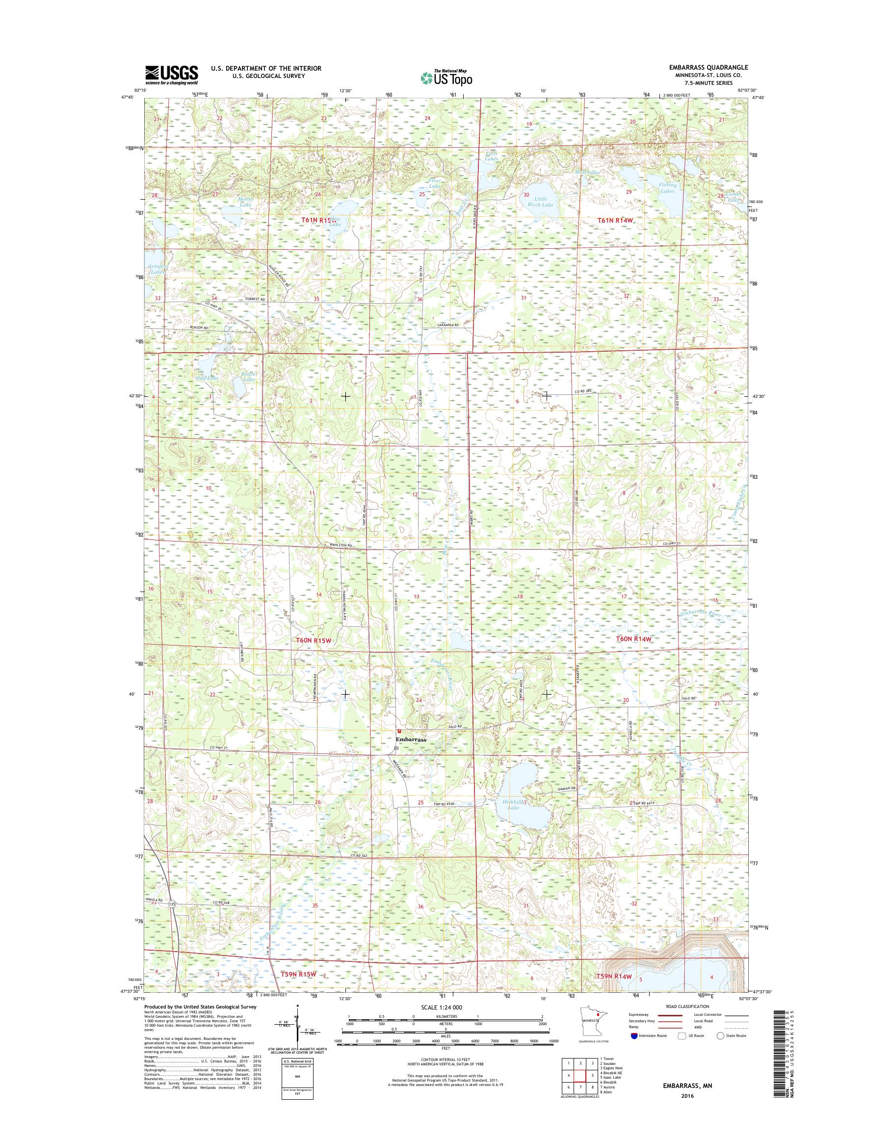 MyTopo Embarrass, Minnesota USGS Quad Topo Map