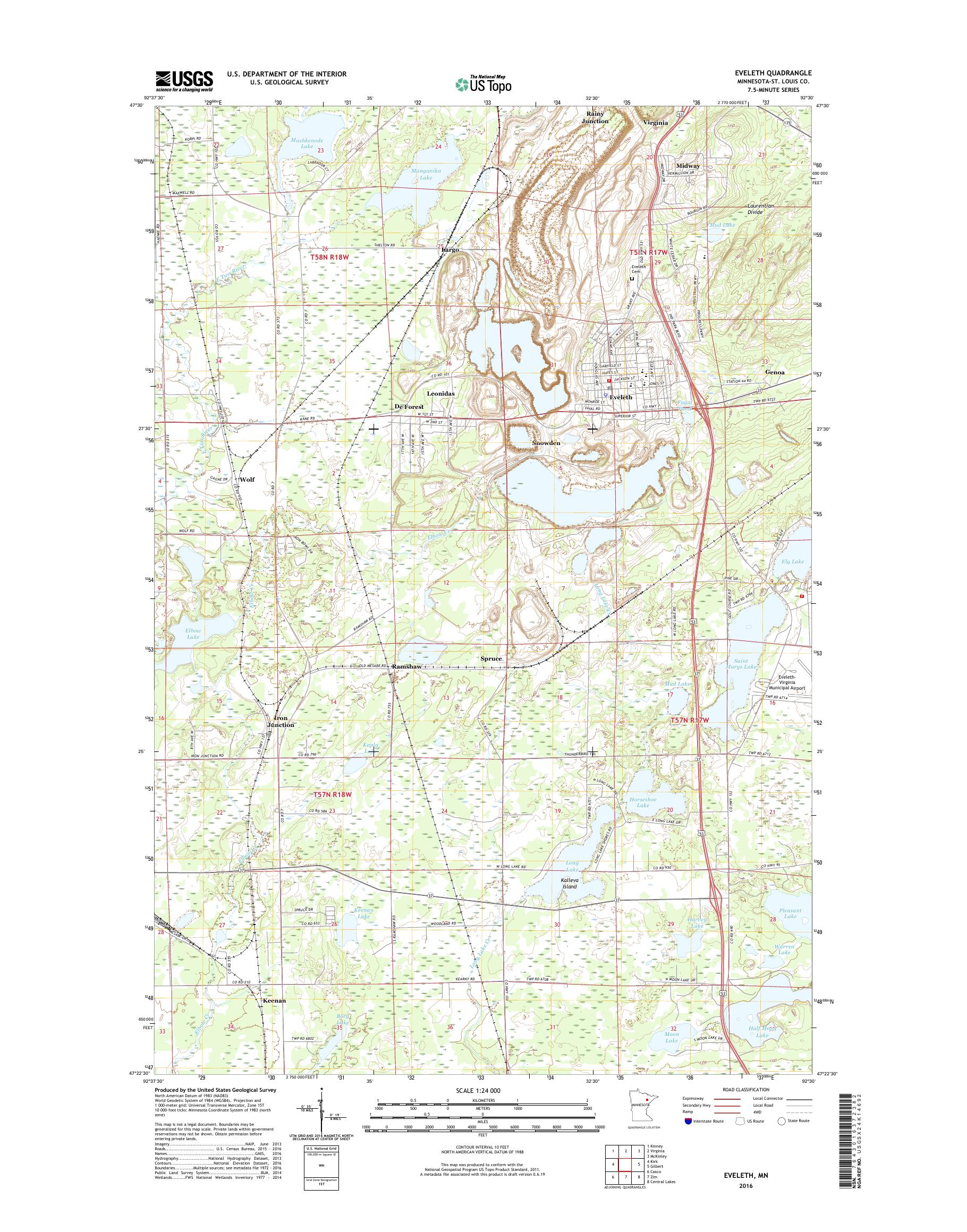 MyTopo Eveleth, Minnesota USGS Quad Topo Map