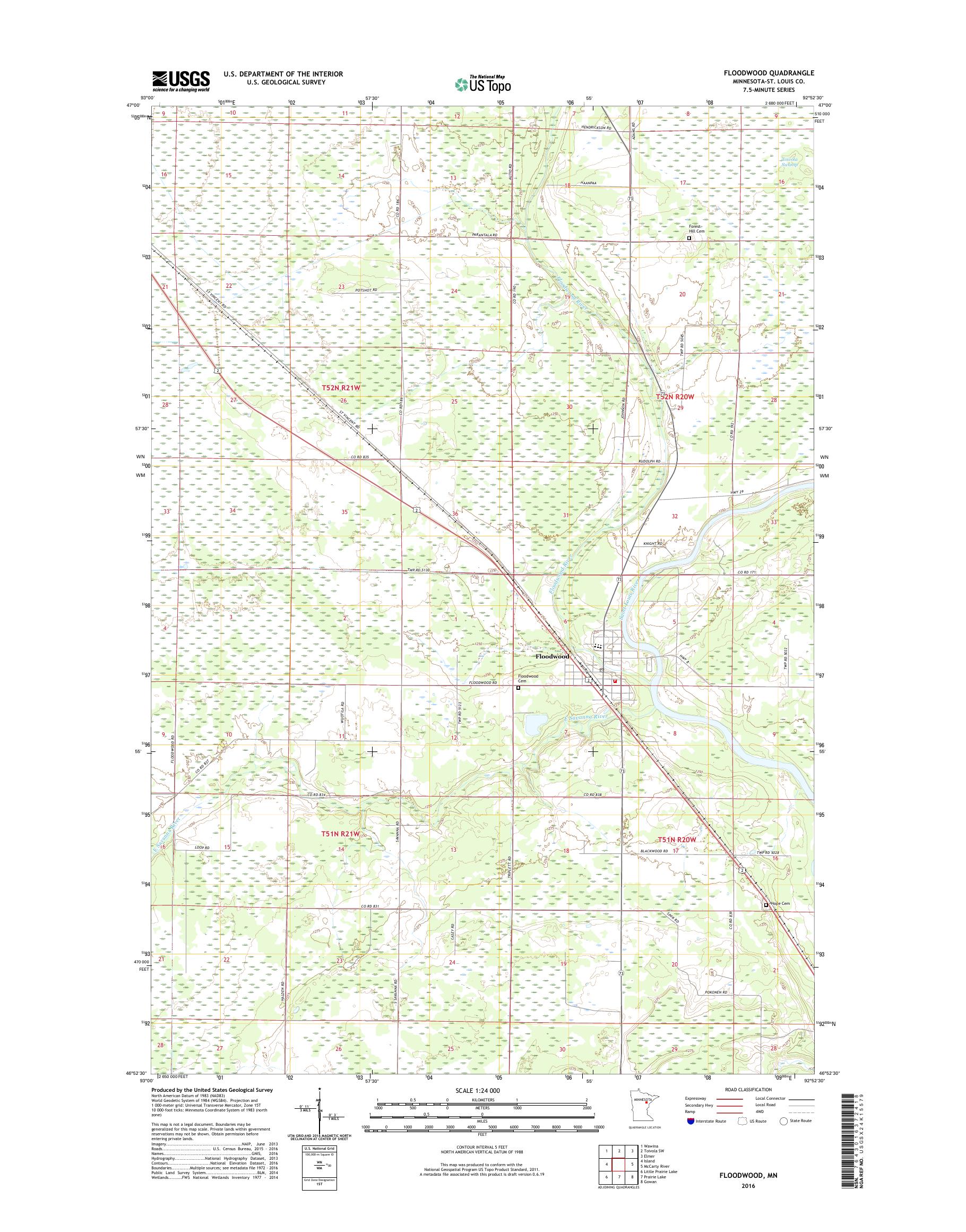 MyTopo Floodwood, Minnesota USGS Quad Topo Map