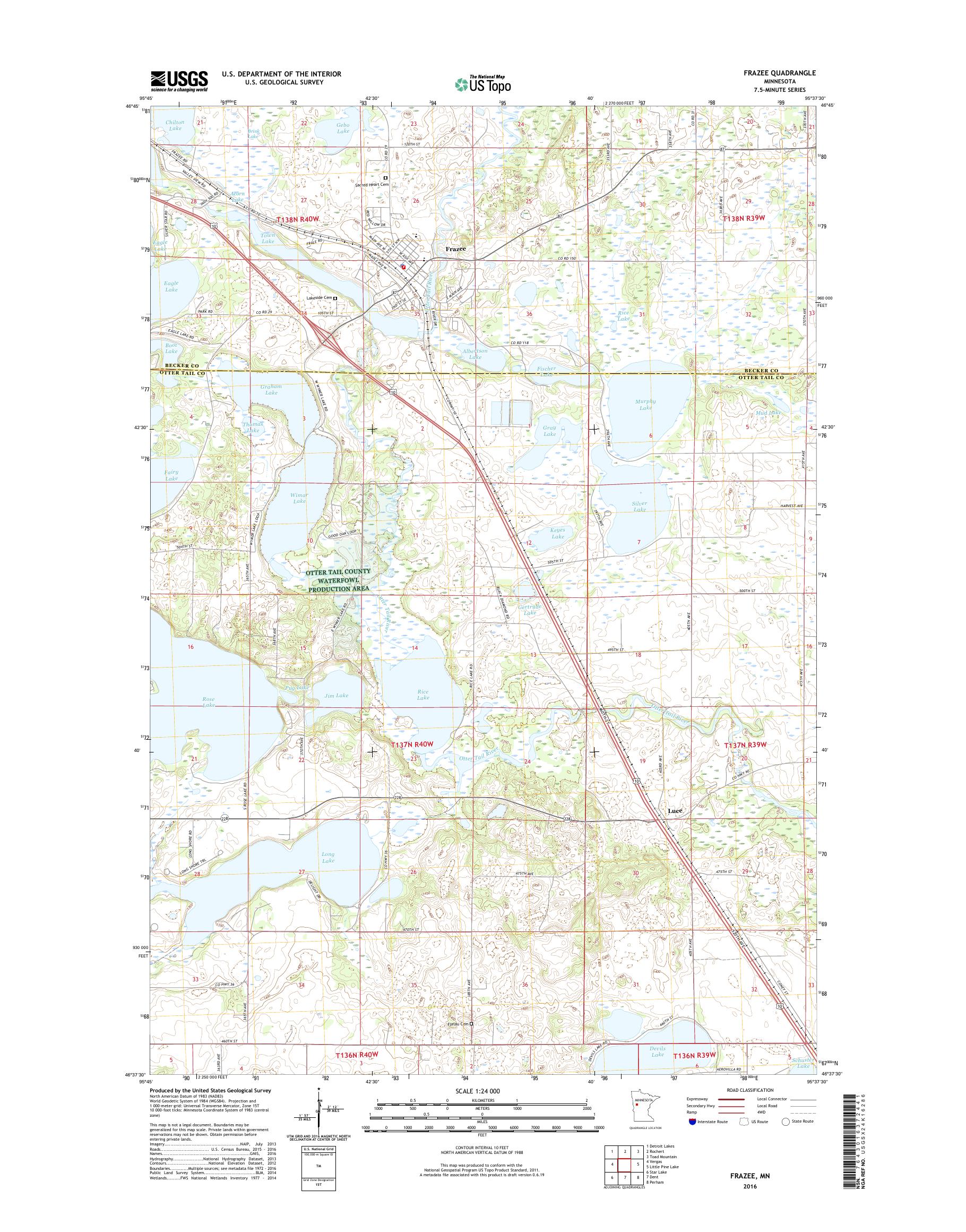 MyTopo Frazee, Minnesota USGS Quad Topo Map