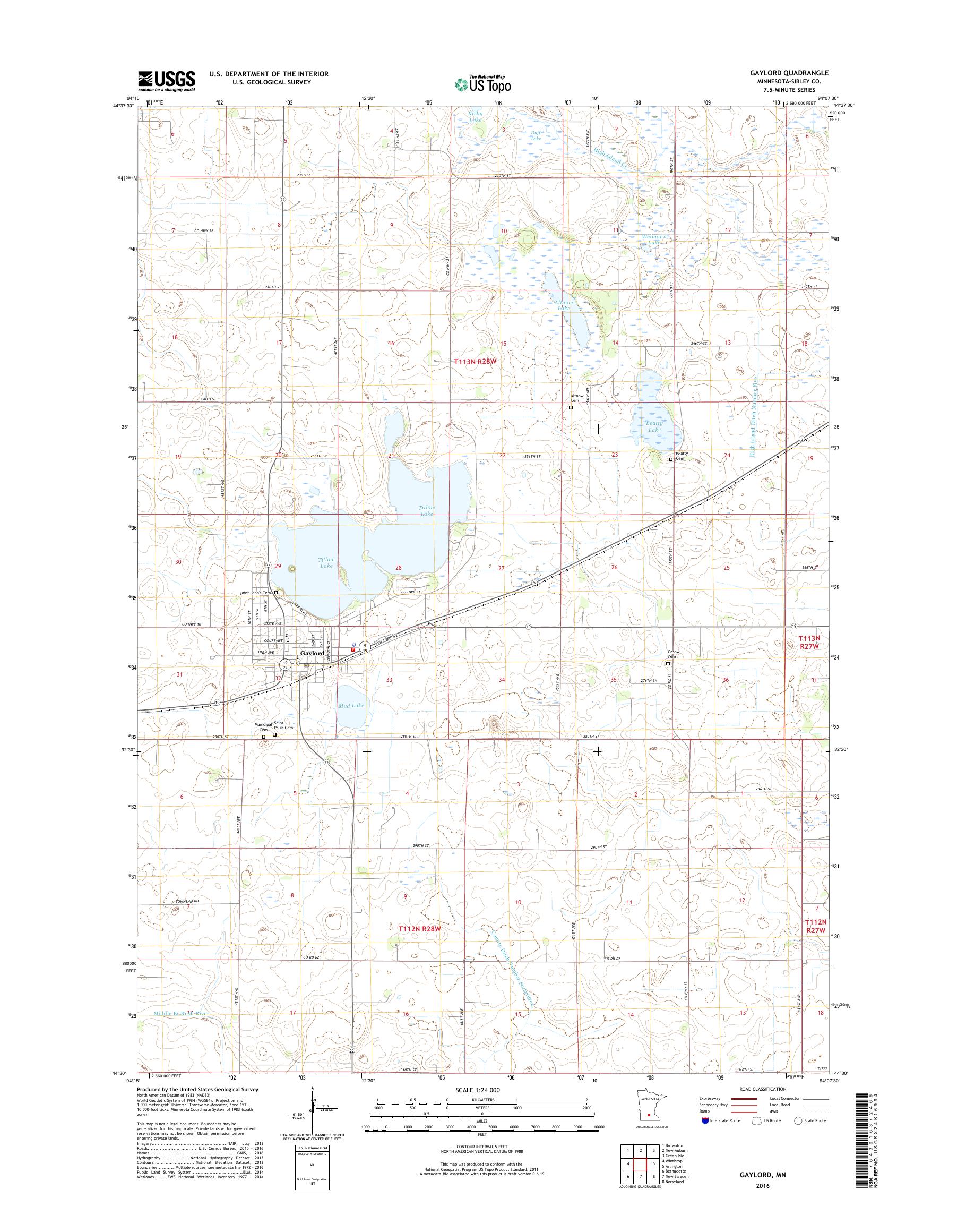 MyTopo Gaylord, Minnesota USGS Quad Topo Map