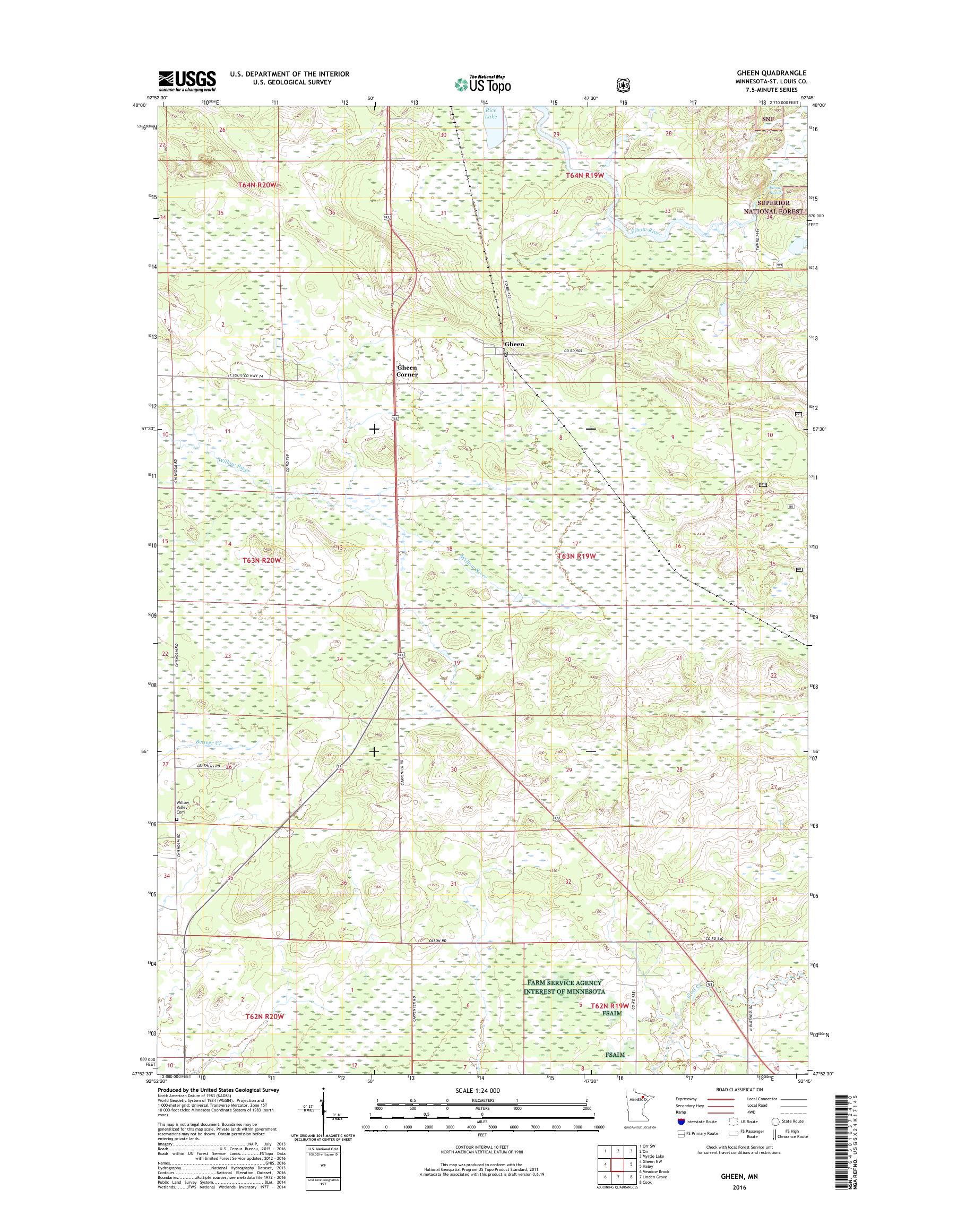 MyTopo Gheen, Minnesota USGS Quad Topo Map