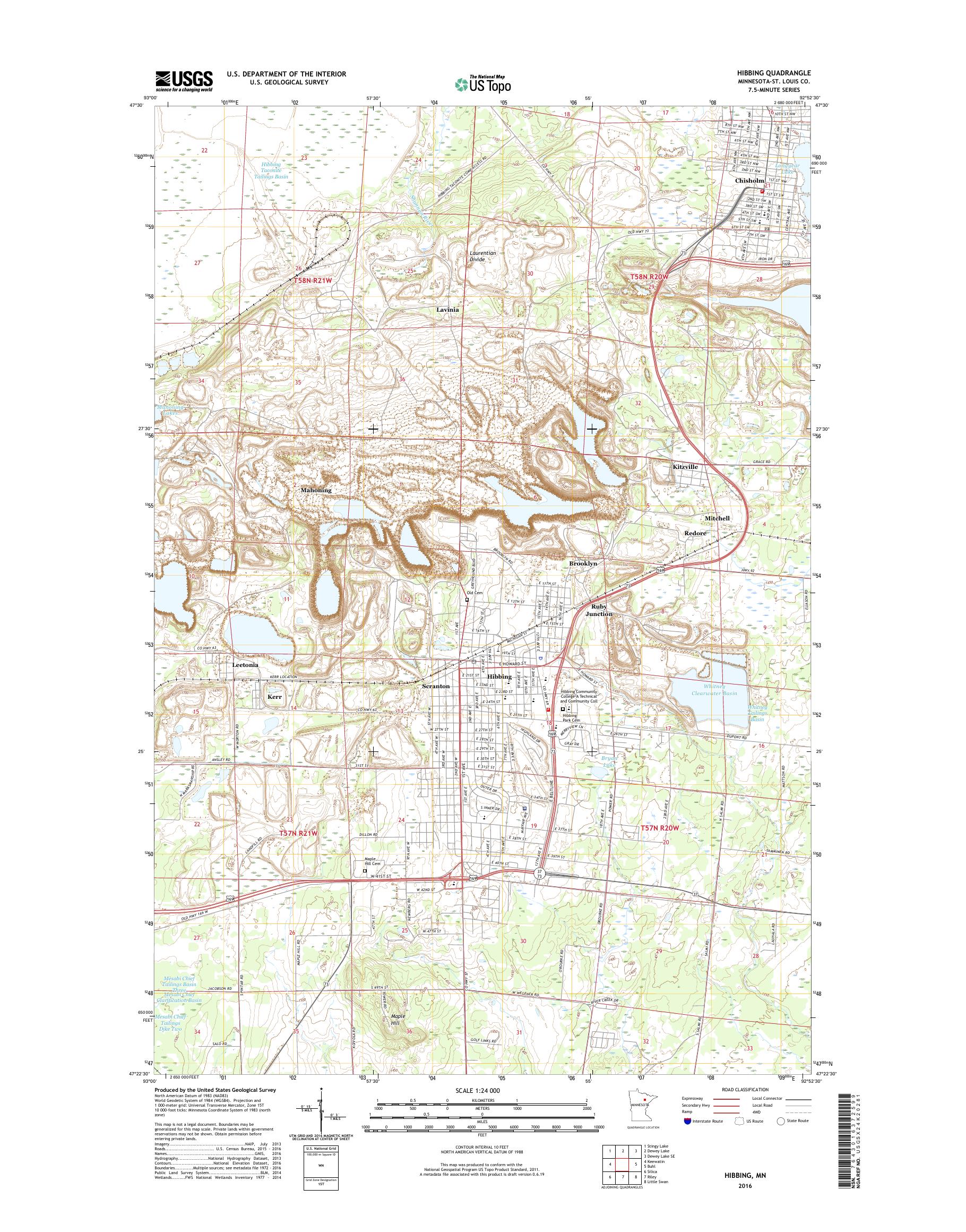 MyTopo Hibbing, Minnesota USGS Quad Topo Map