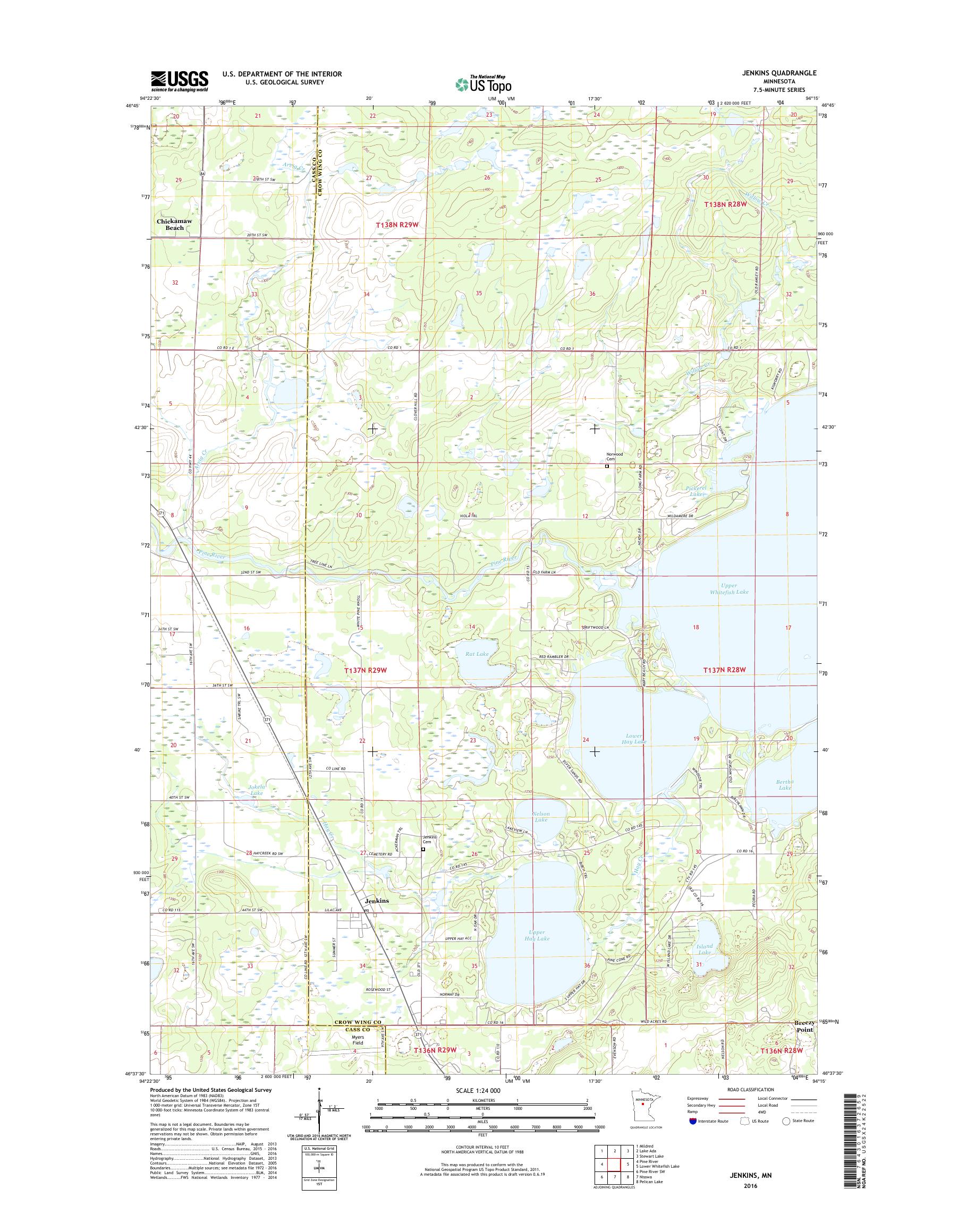 MyTopo Jenkins, Minnesota USGS Quad Topo Map