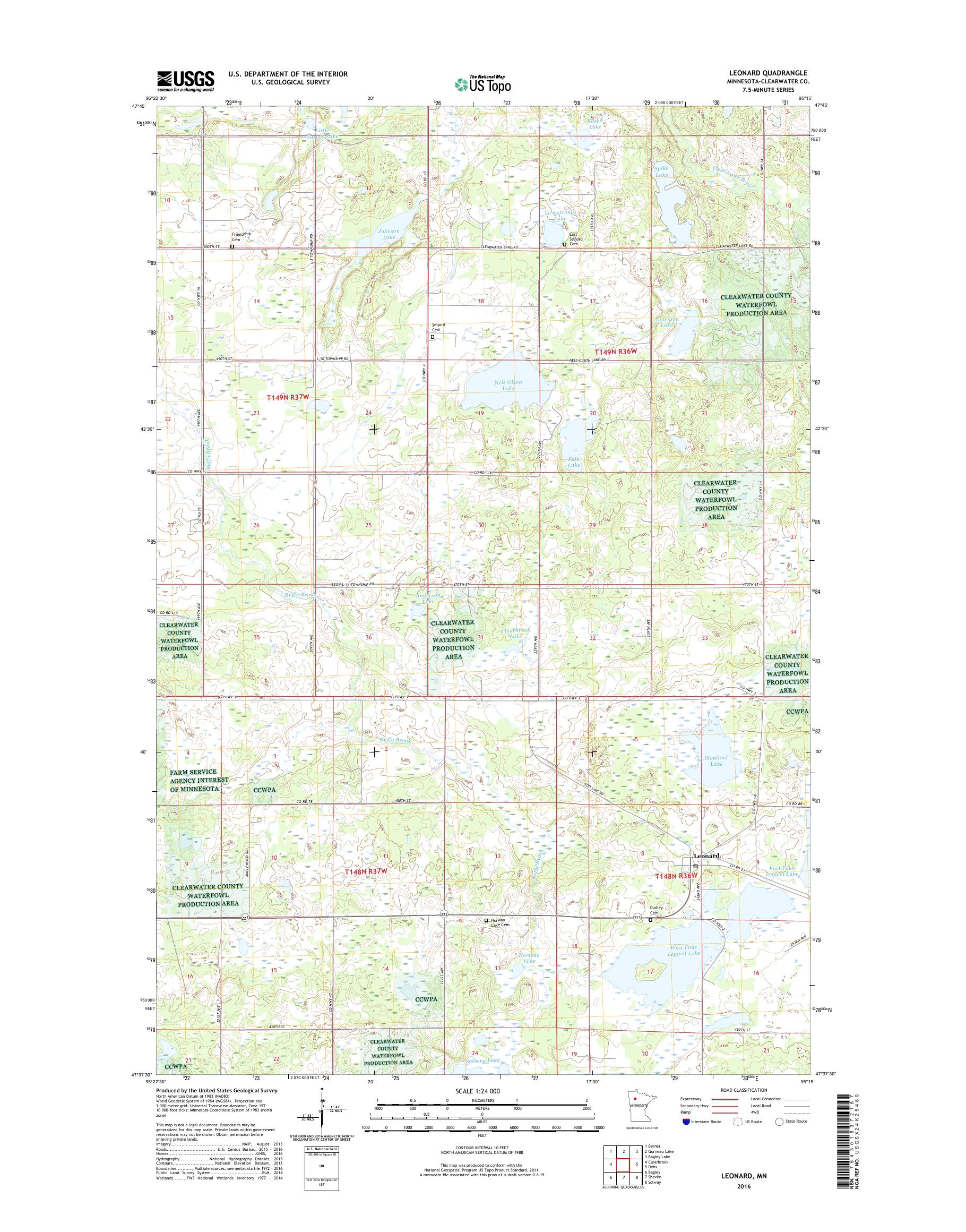 MyTopo Leonard, Minnesota USGS Quad Topo Map