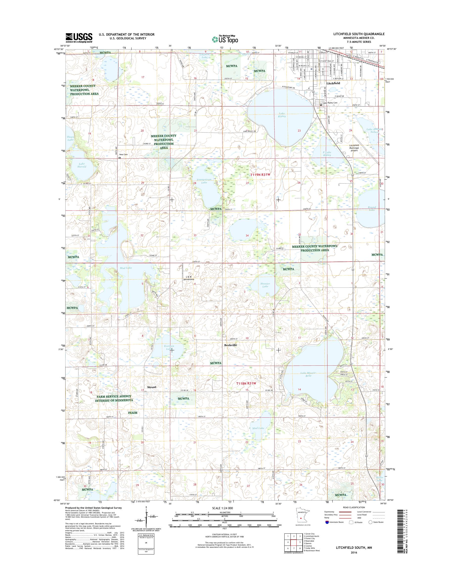 MyTopo Litchfield South, Minnesota USGS Quad Topo Map