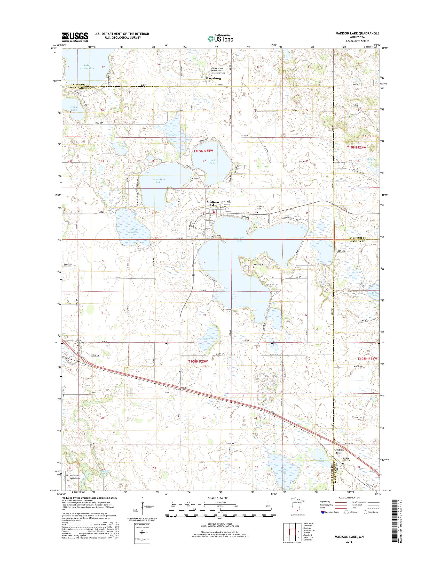 MyTopo Madison Lake, Minnesota USGS Quad Topo Map