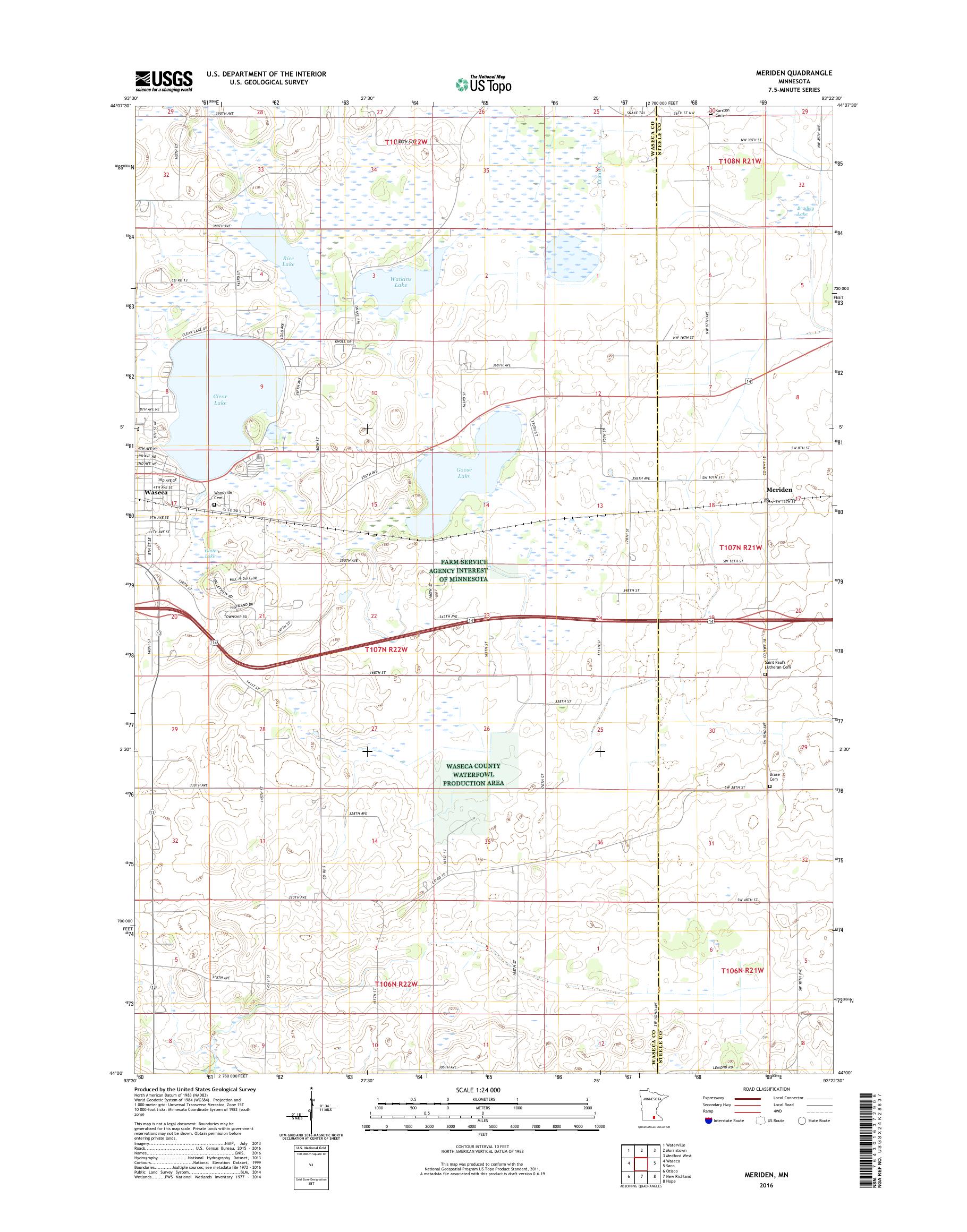 MyTopo Meriden, Minnesota USGS Quad Topo Map