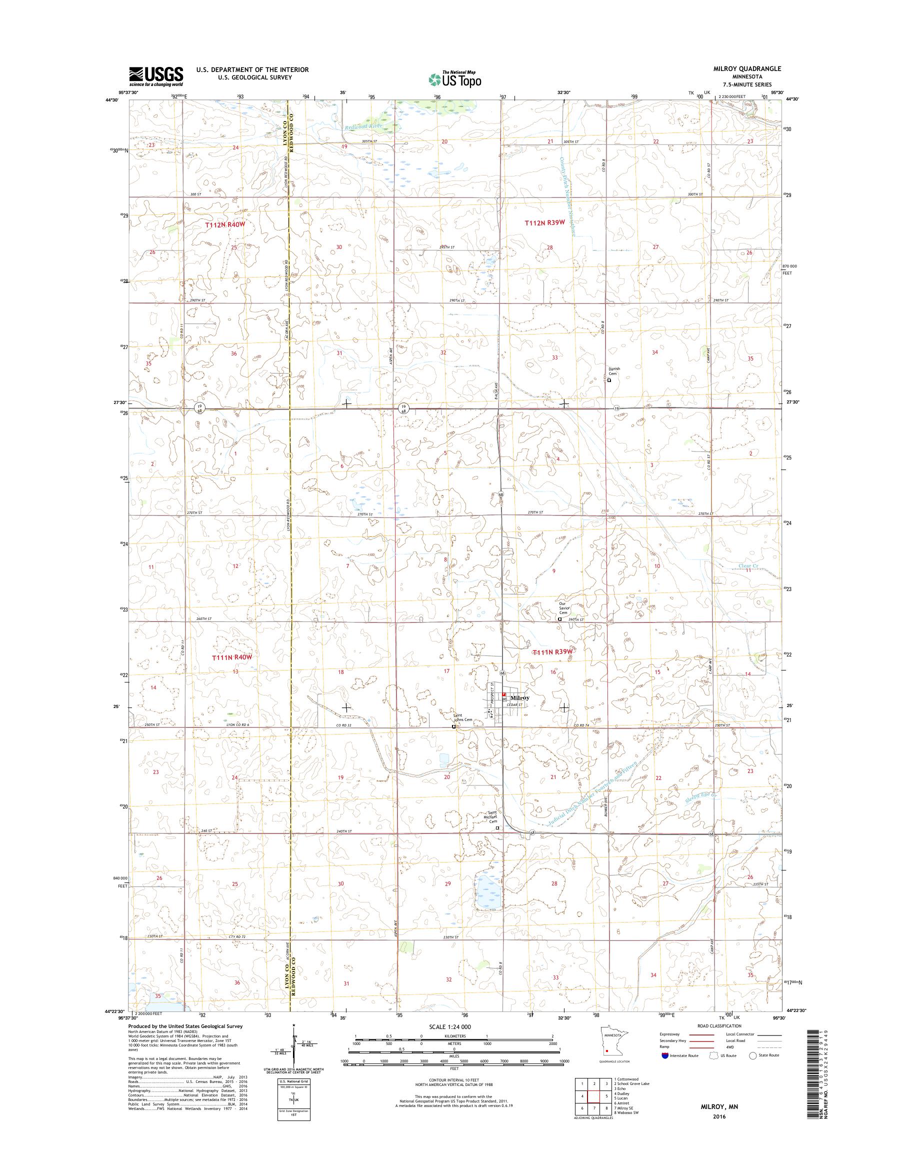 MyTopo Milroy, Minnesota USGS Quad Topo Map