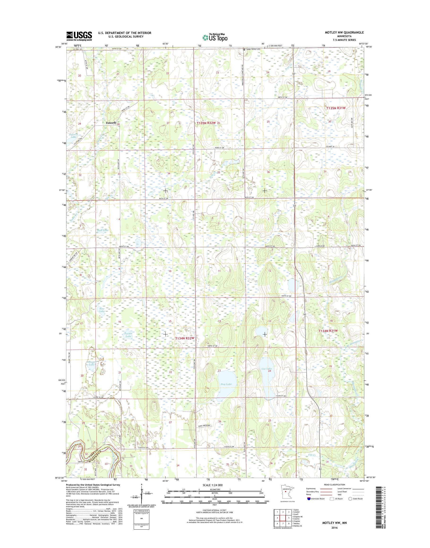 MyTopo Motley NW, Minnesota USGS Quad Topo Map