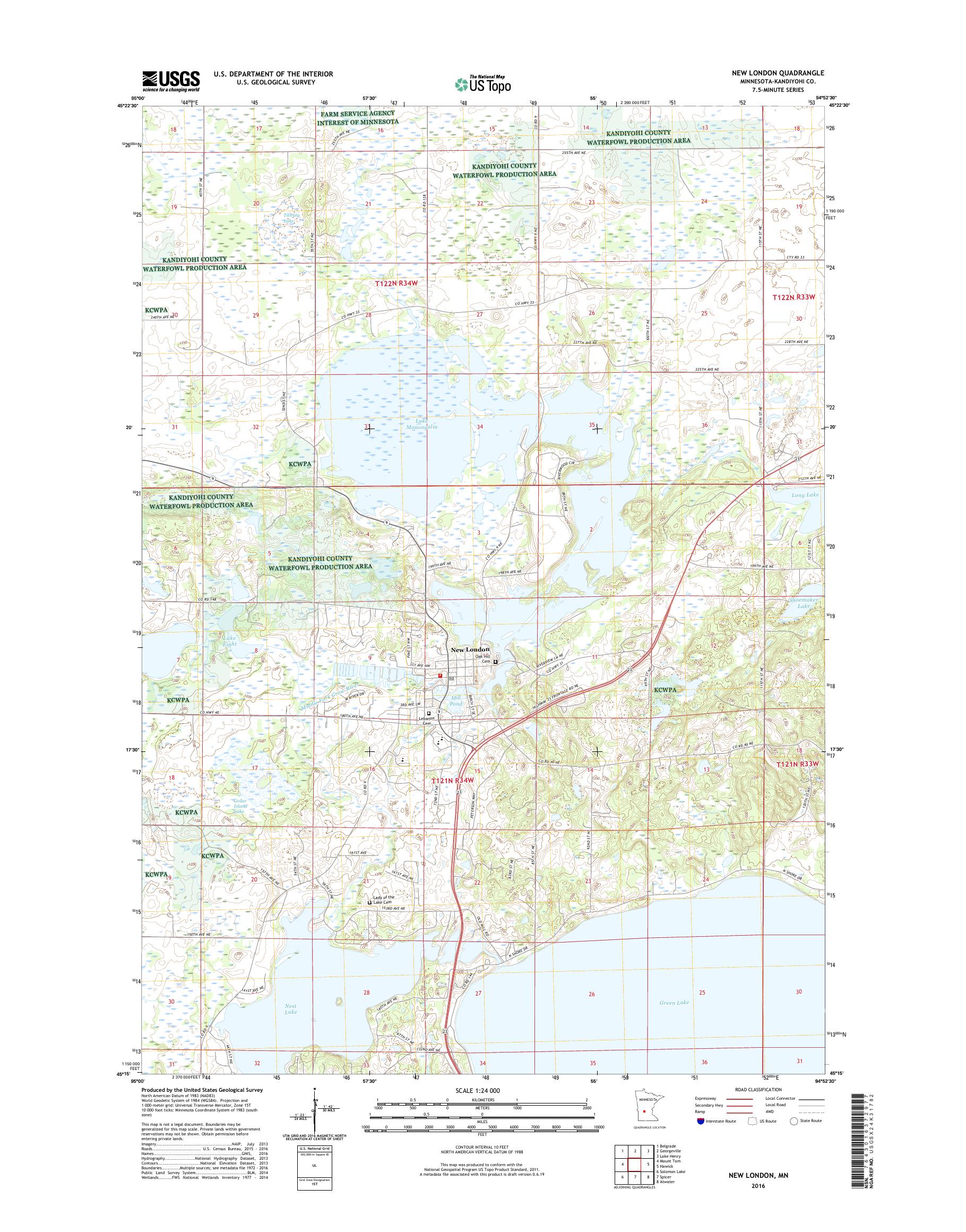 MyTopo New London, Minnesota USGS Quad Topo Map