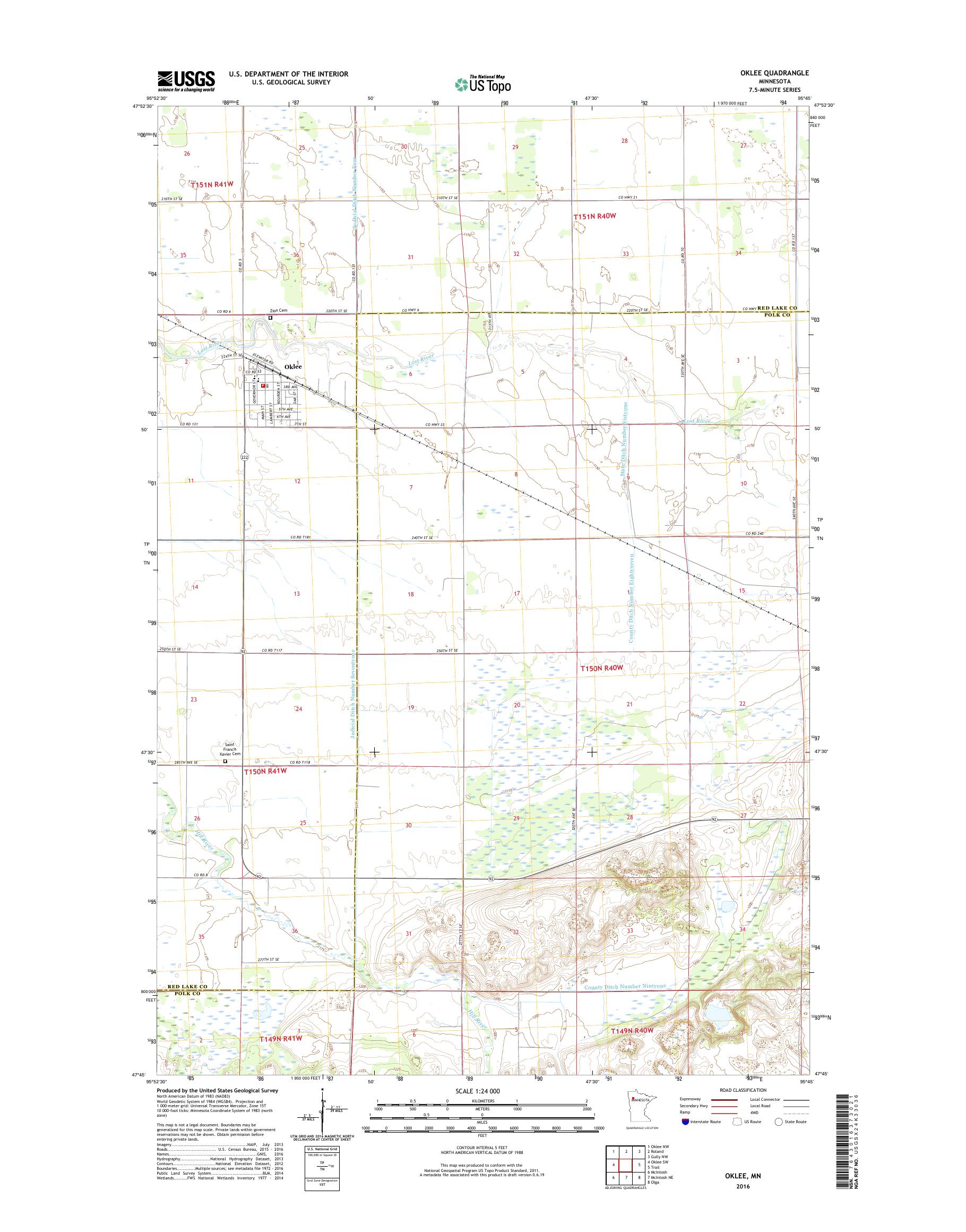 MyTopo Oklee, Minnesota USGS Quad Topo Map