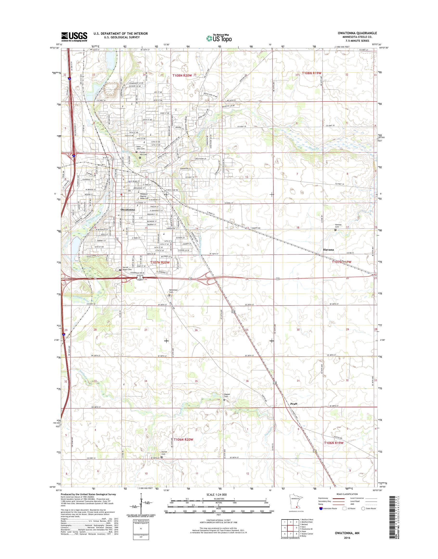 MyTopo Owatonna, Minnesota USGS Quad Topo Map