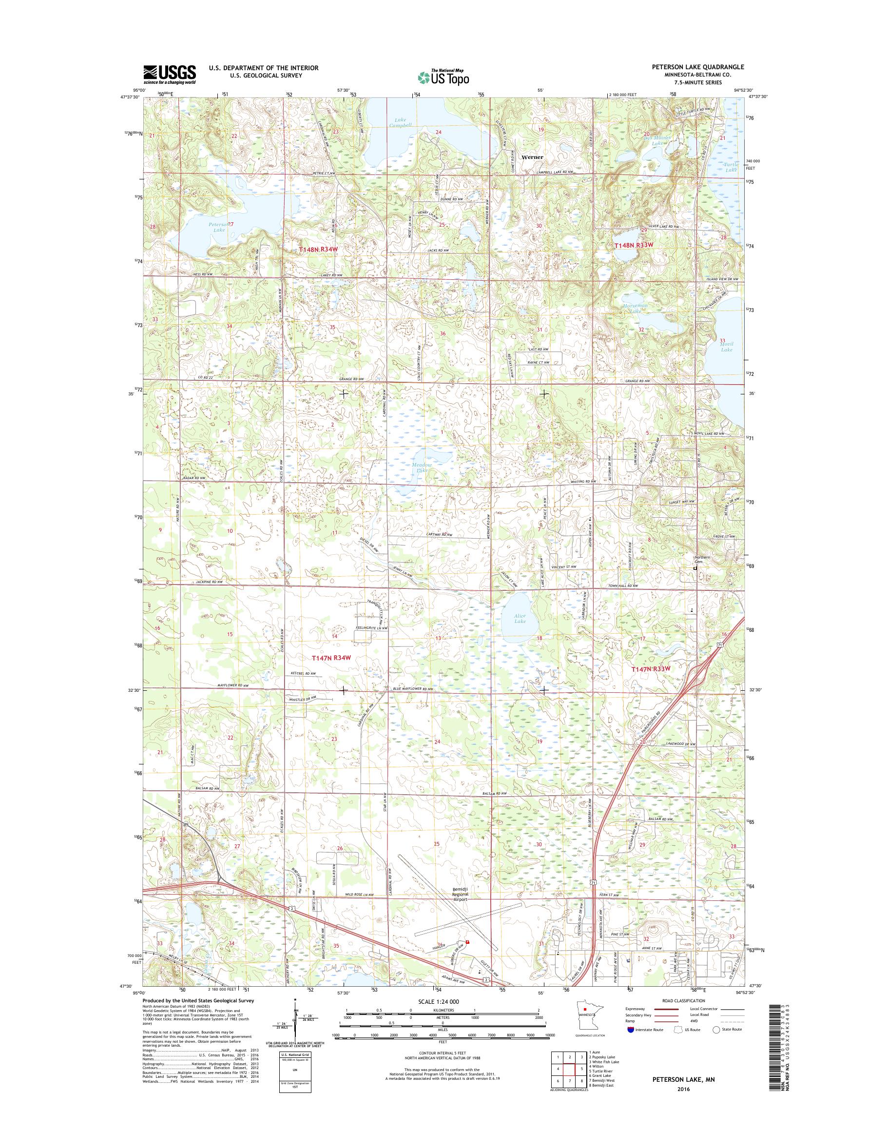 MyTopo Peterson Lake, Minnesota USGS Quad Topo Map