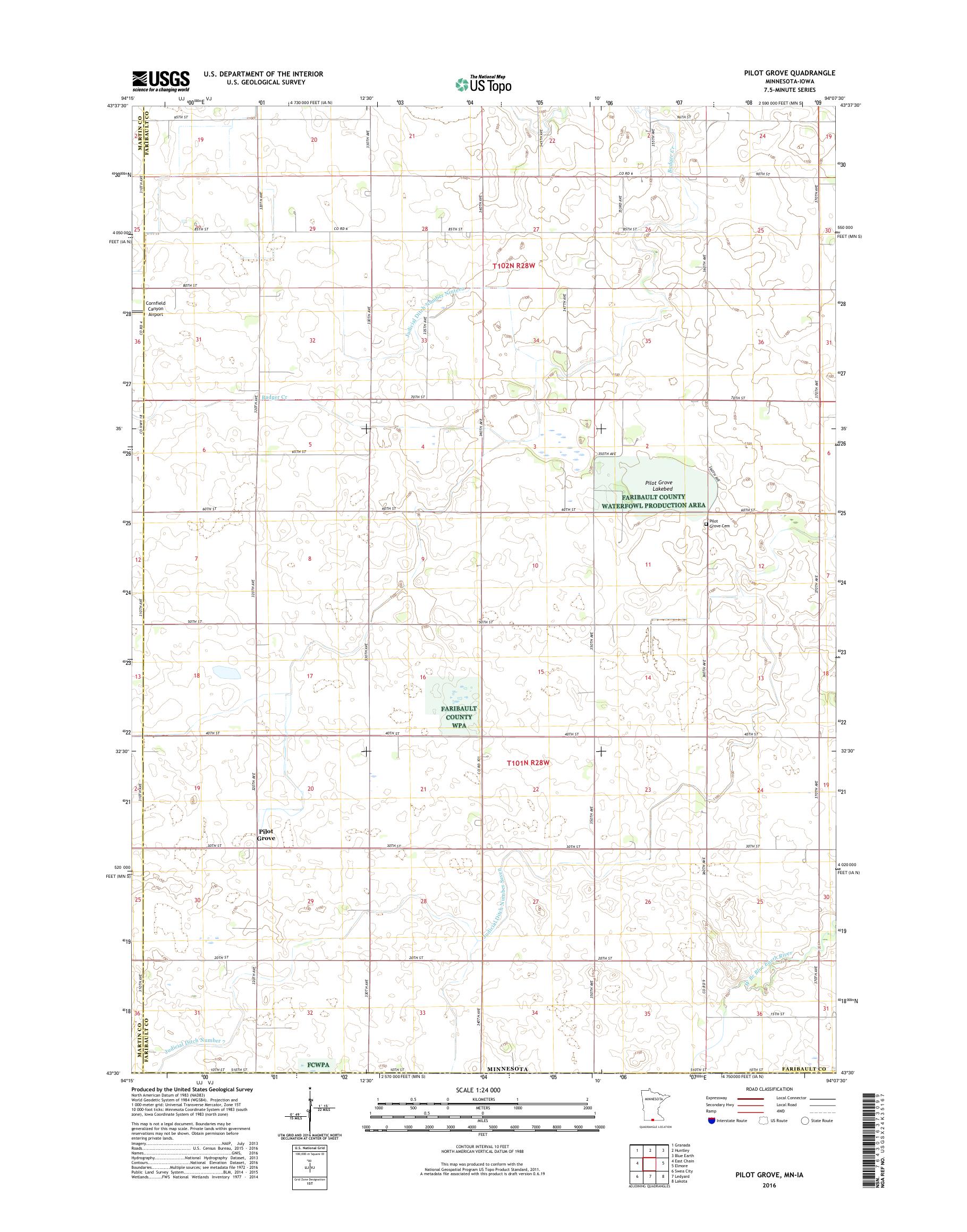 MyTopo Pilot Grove, Minnesota USGS Quad Topo Map