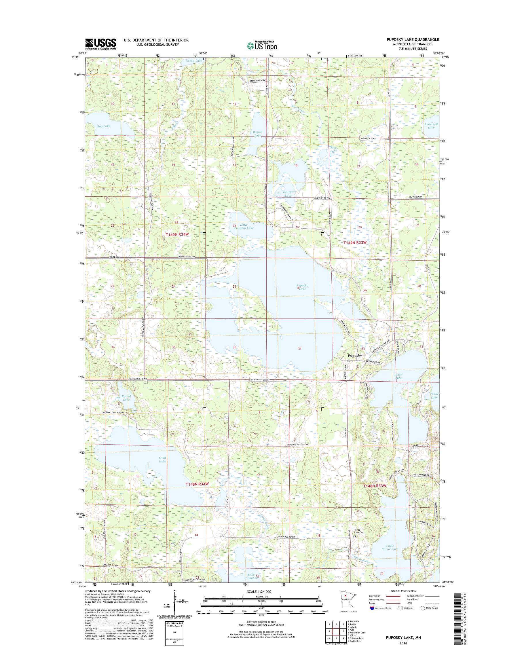 MyTopo Puposky Lake, Minnesota USGS Quad Topo Map