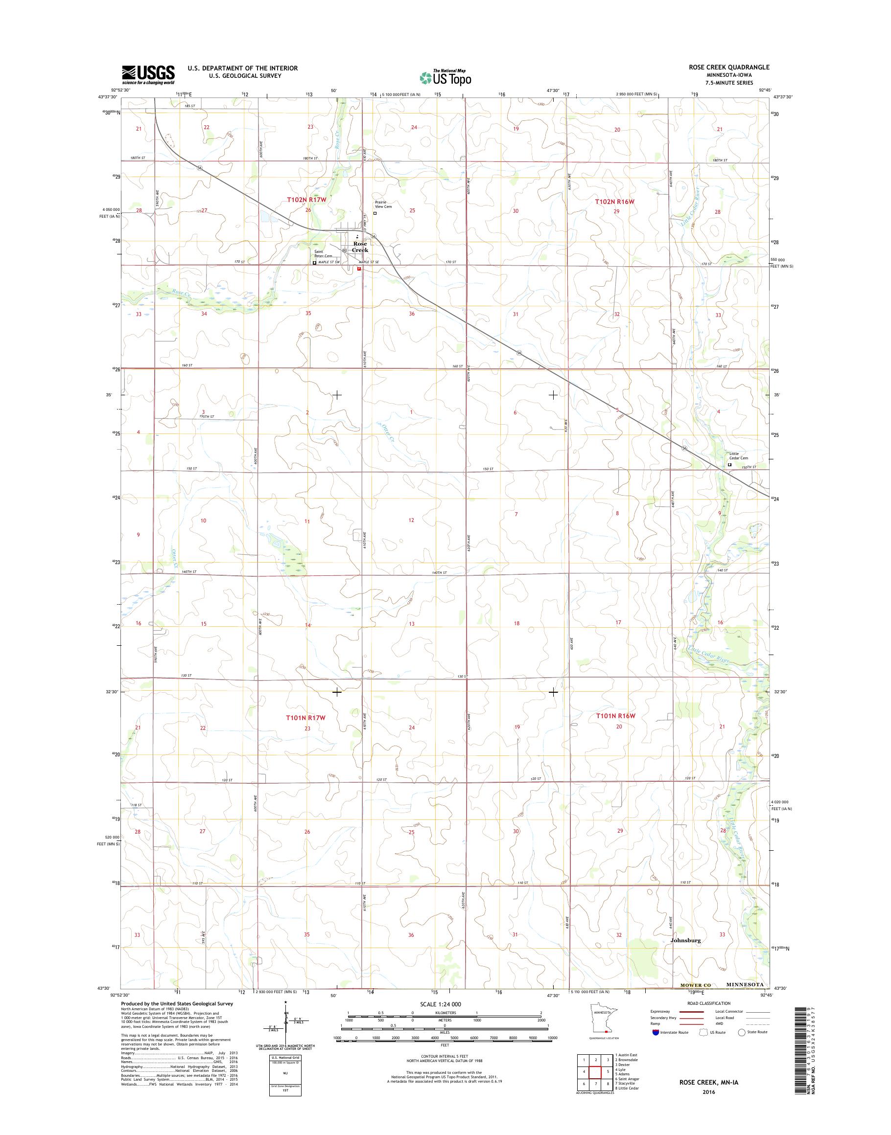 MyTopo Rose Creek, Minnesota USGS Quad Topo Map