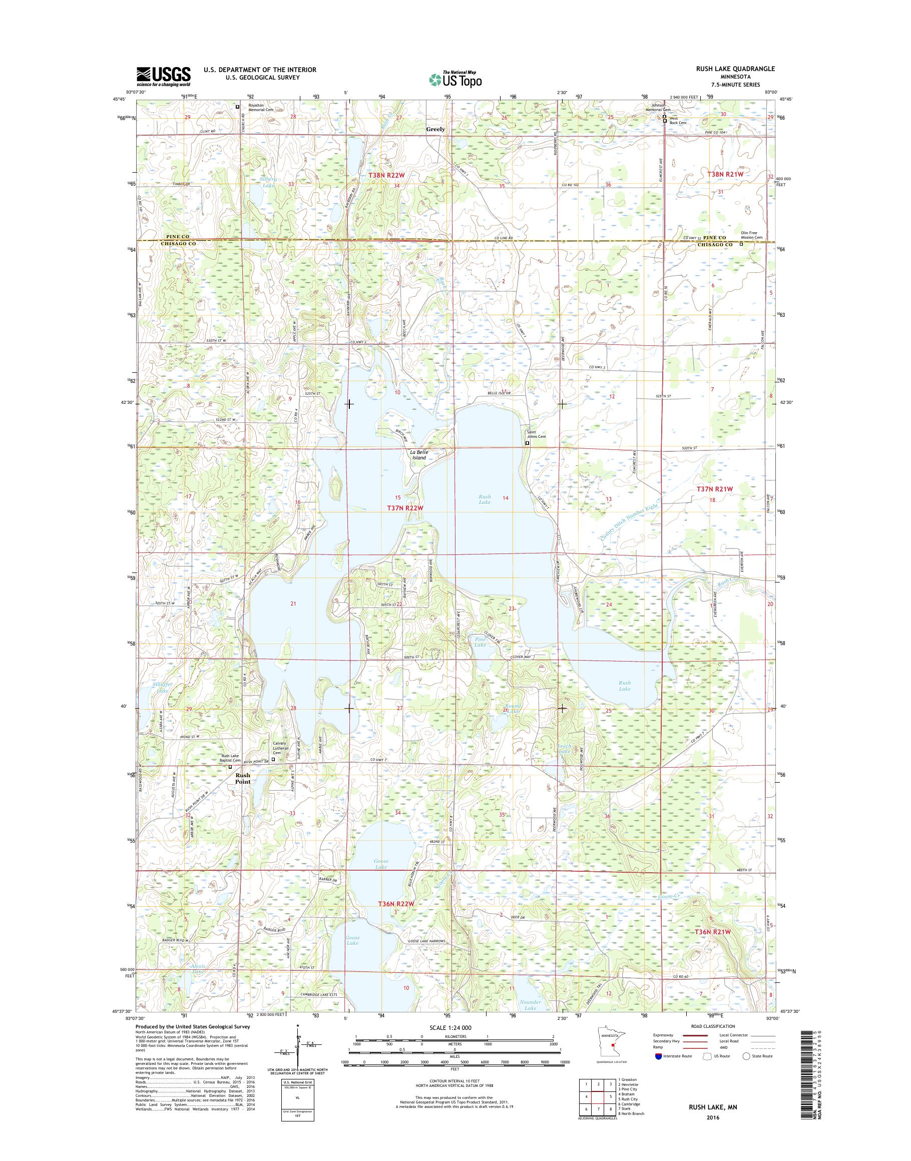 MyTopo Rush Lake, Minnesota USGS Quad Topo Map