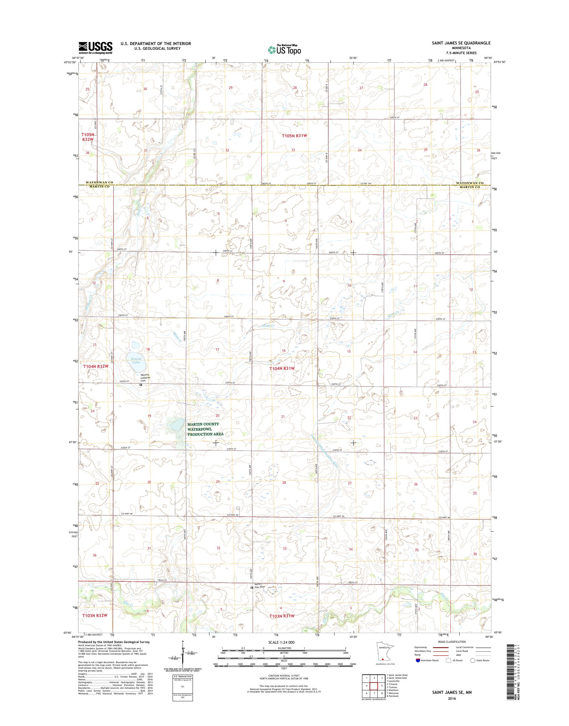 MyTopo Saint James SE, Minnesota USGS Quad Topo Map