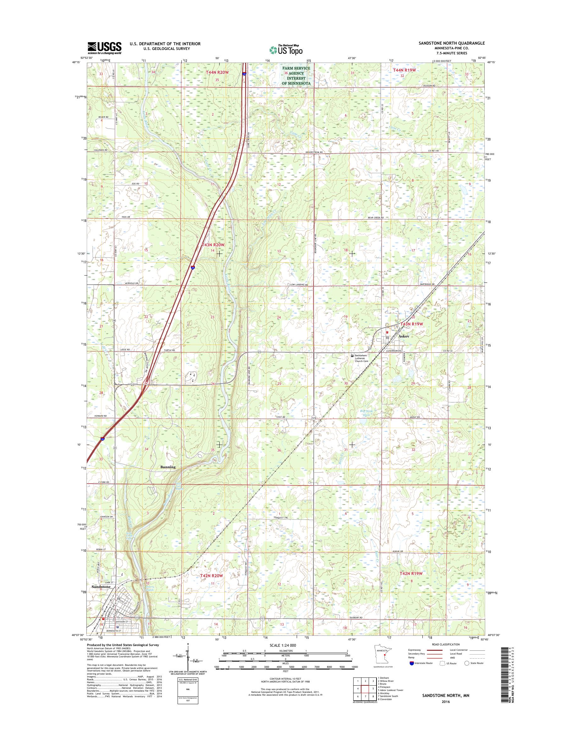 MyTopo Sandstone North, Minnesota USGS Quad Topo Map