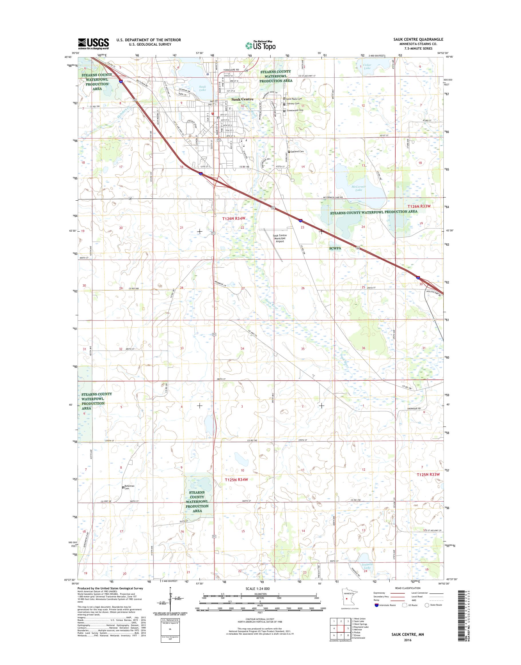 MyTopo Sauk Centre, Minnesota USGS Quad Topo Map