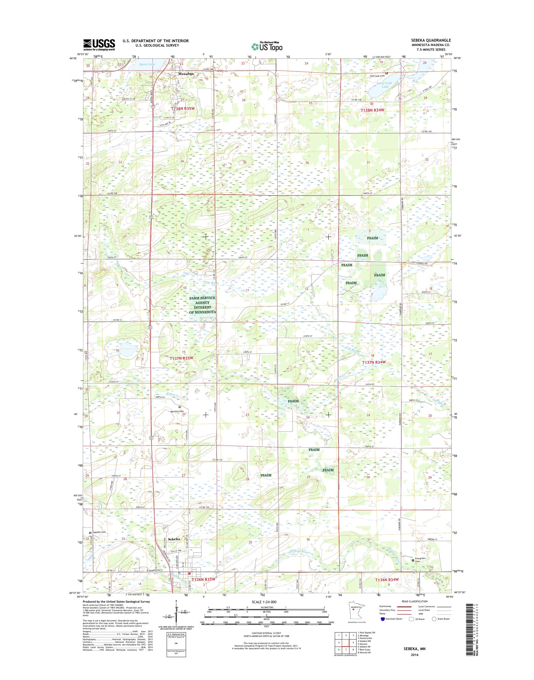 MyTopo Sebeka, Minnesota USGS Quad Topo Map