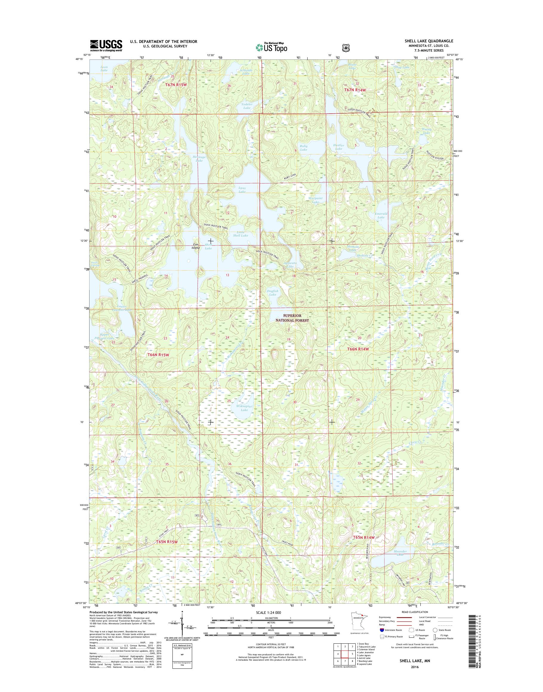 MyTopo Shell Lake, Minnesota USGS Quad Topo Map
