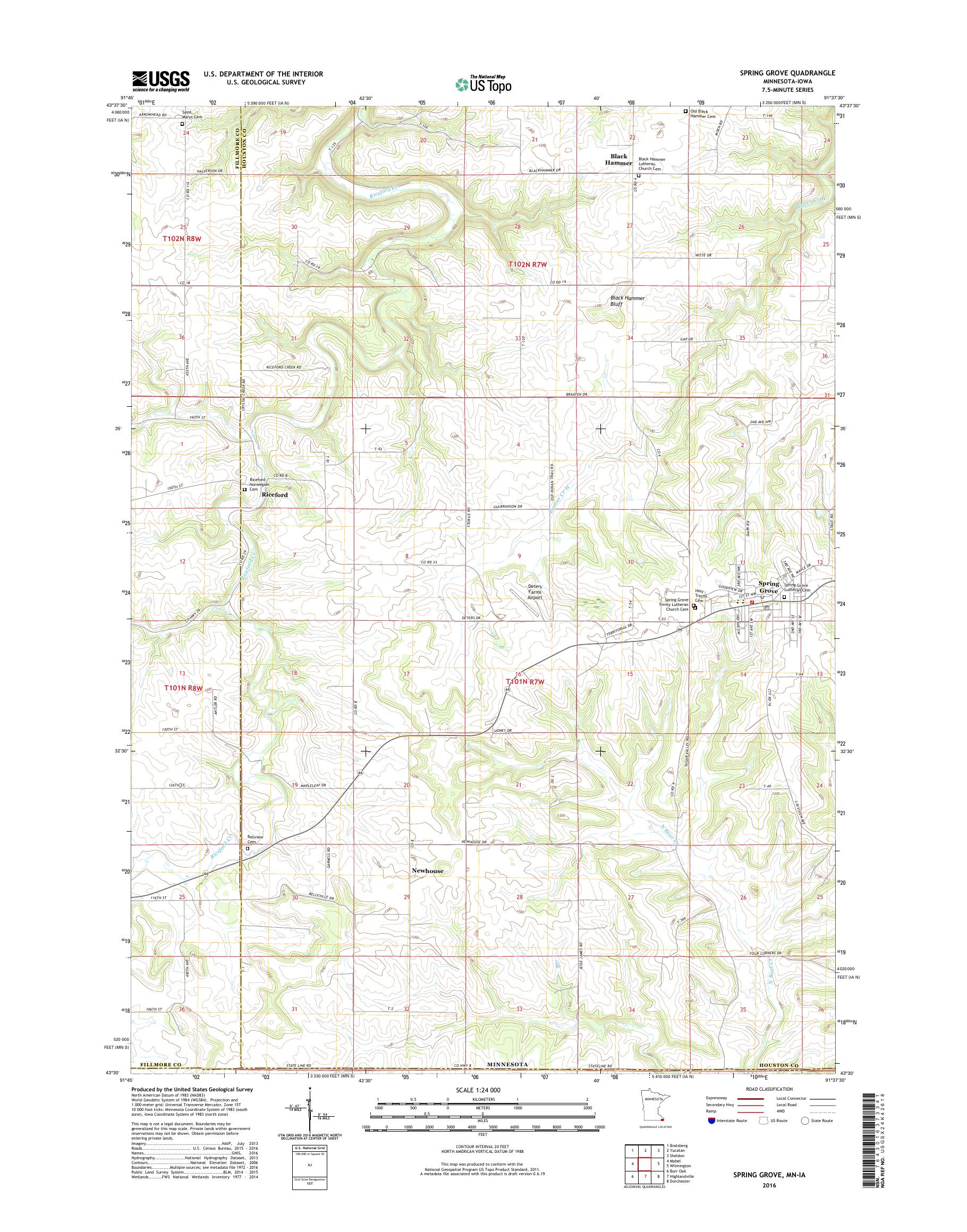 MyTopo Spring Grove, Minnesota USGS Quad Topo Map