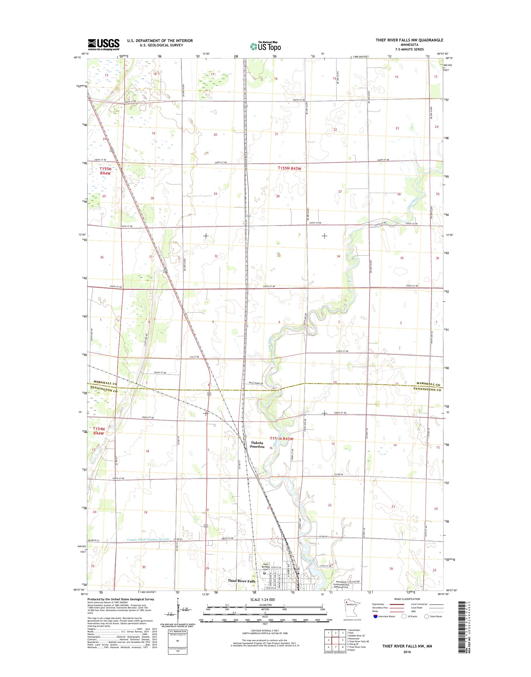 MyTopo Thief River Falls NW, Minnesota USGS Quad Topo Map