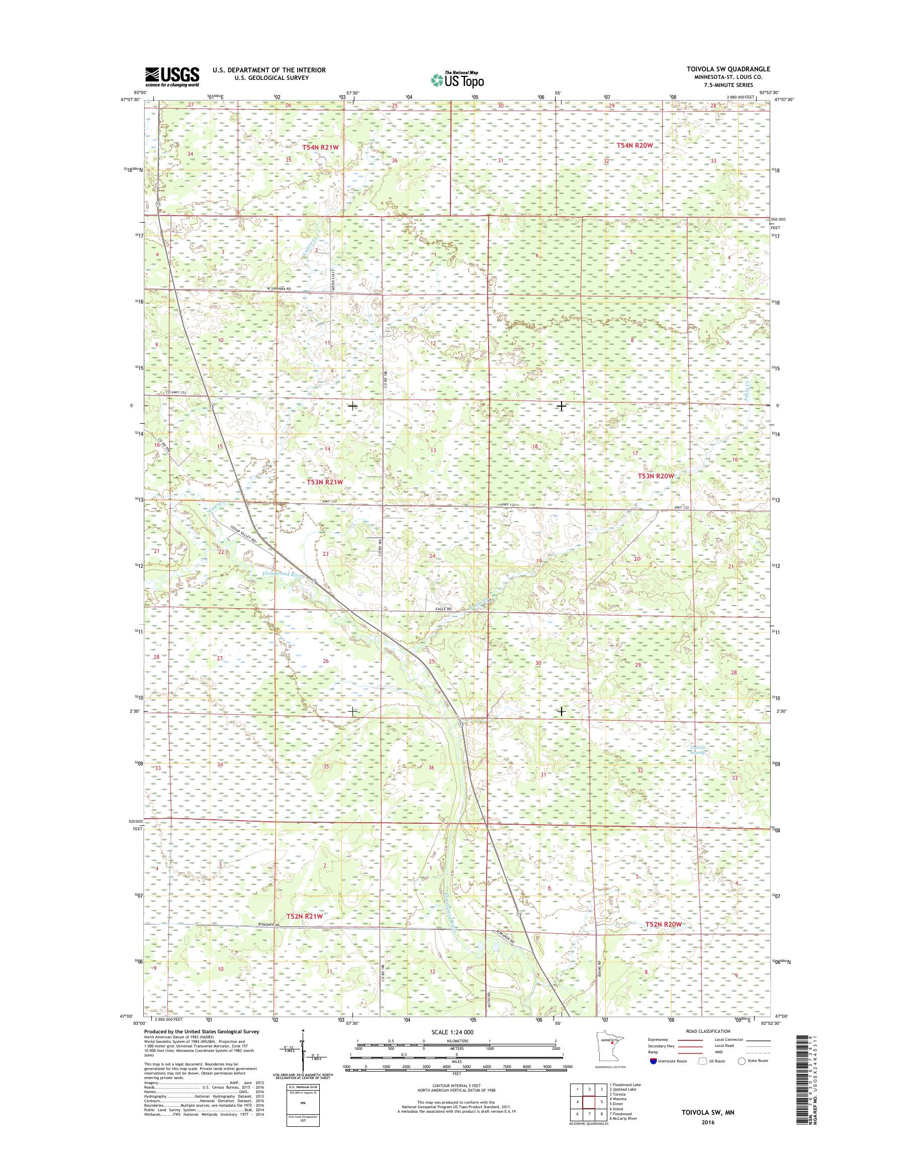 MyTopo Toivola SW, Minnesota USGS Quad Topo Map